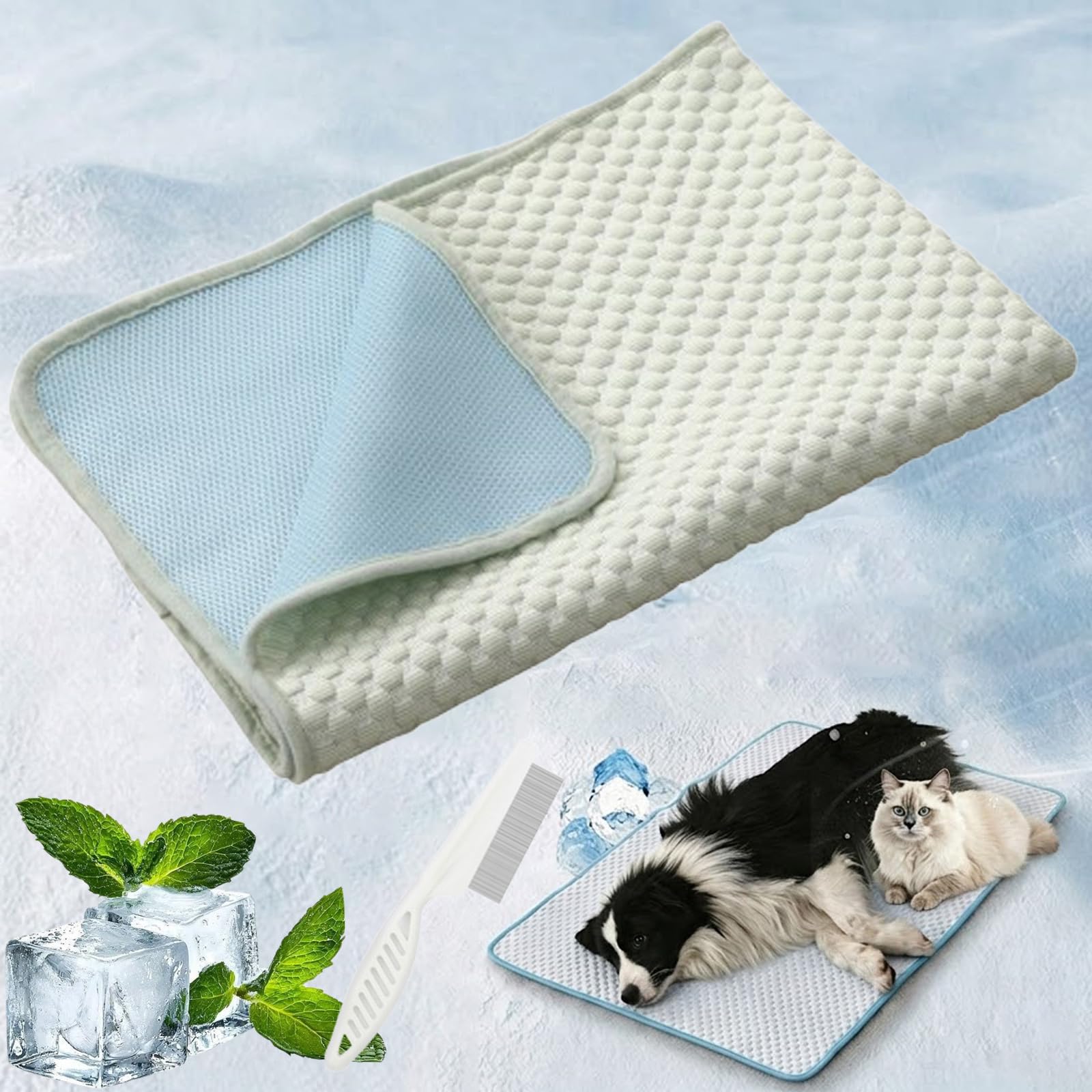 Cooling Mat for Dogs, Ice Silk Pet Cooling Mat, Summer Sleeping Cushion for Large Small Dogs&Cats, Washable Portable Non-Slip Pet Cooling Pad for Sofa, Crates, Kennels, Car and Beds (Green, L)