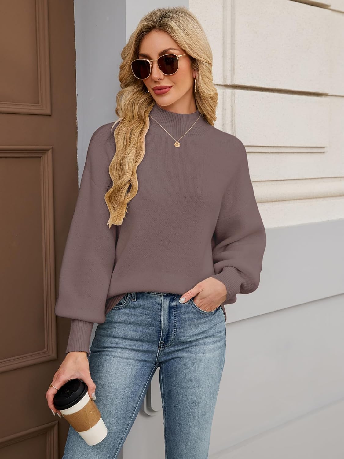 Womens Oversized Cute Checkered Sweater Fall 2025 Trendy Preppy Chunky Knit Mock Neck Long Sleeve Pullover Sweaters - Image 5