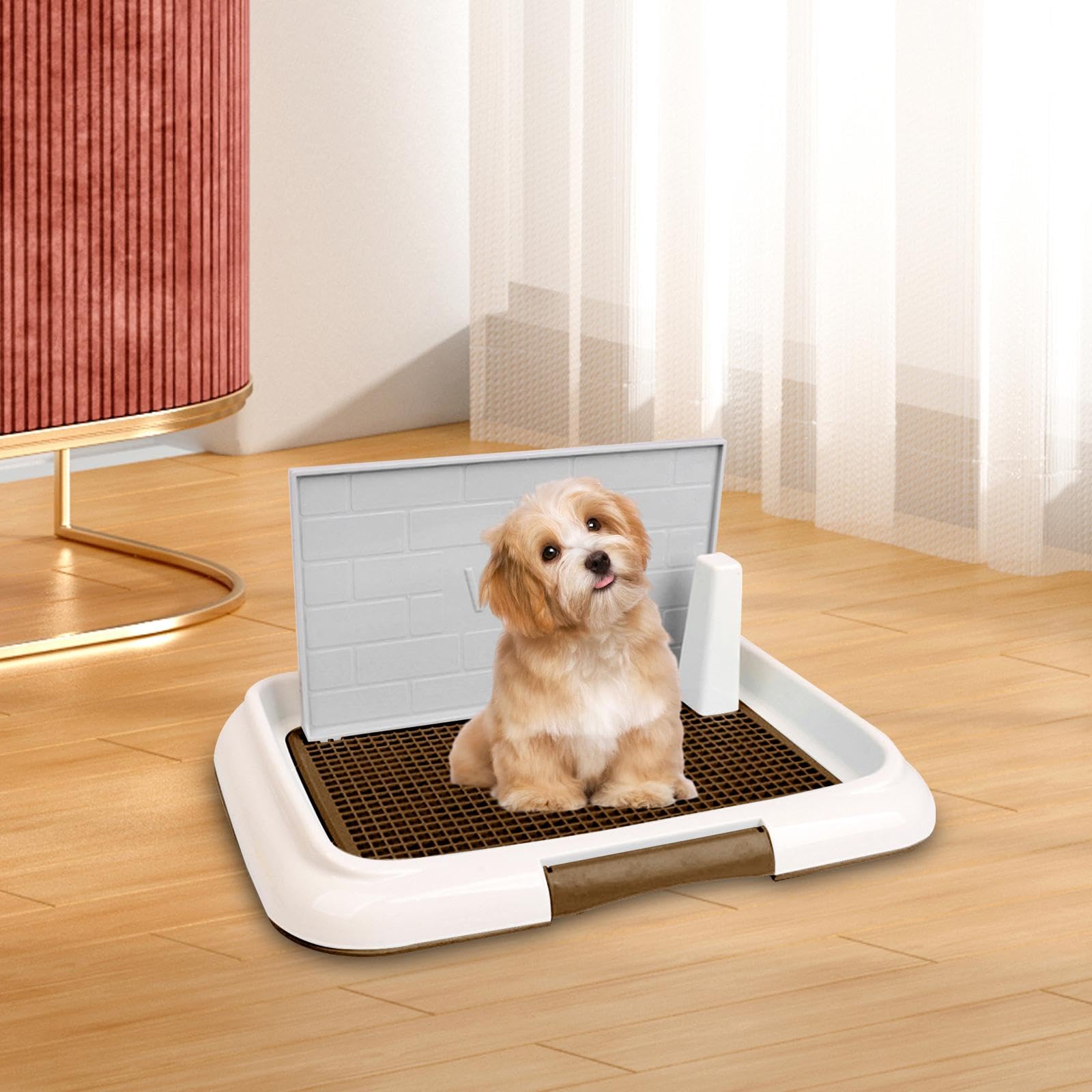 Tapis d'apprentissage de La Propreté pour Chiens, Tapis de Propreté pour Chien, Couvercle de Litière pour Chien, Grille en Filet Réutilisable, Café