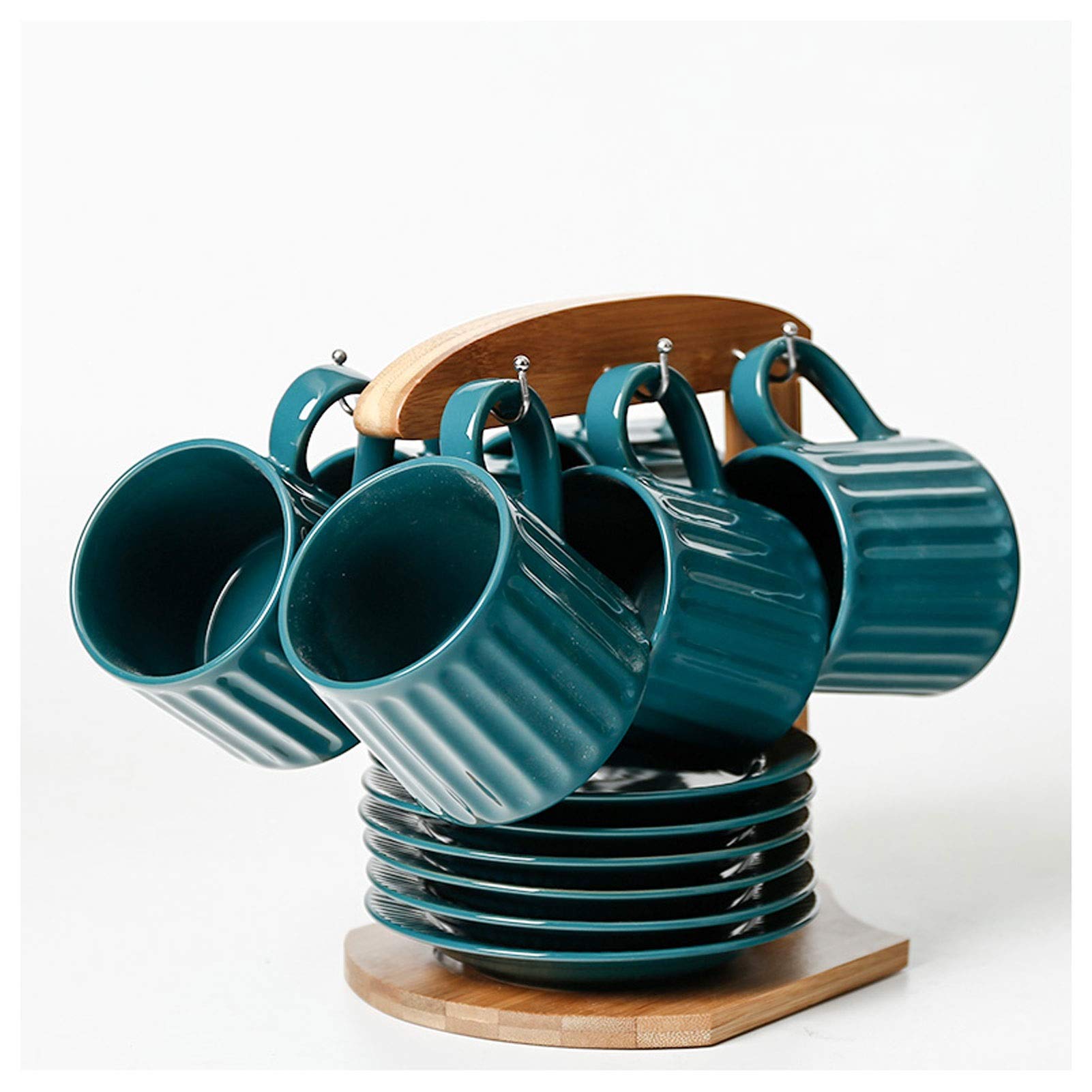 Kaffeetassen Konkave gestreifte Dicke keramische Tasse französische Luxuskaffee-Set Retro hängender Ohr-Kaffeetasse, mit Nachmittag Tee Dessert Glück und Romantik Kaffeetasse