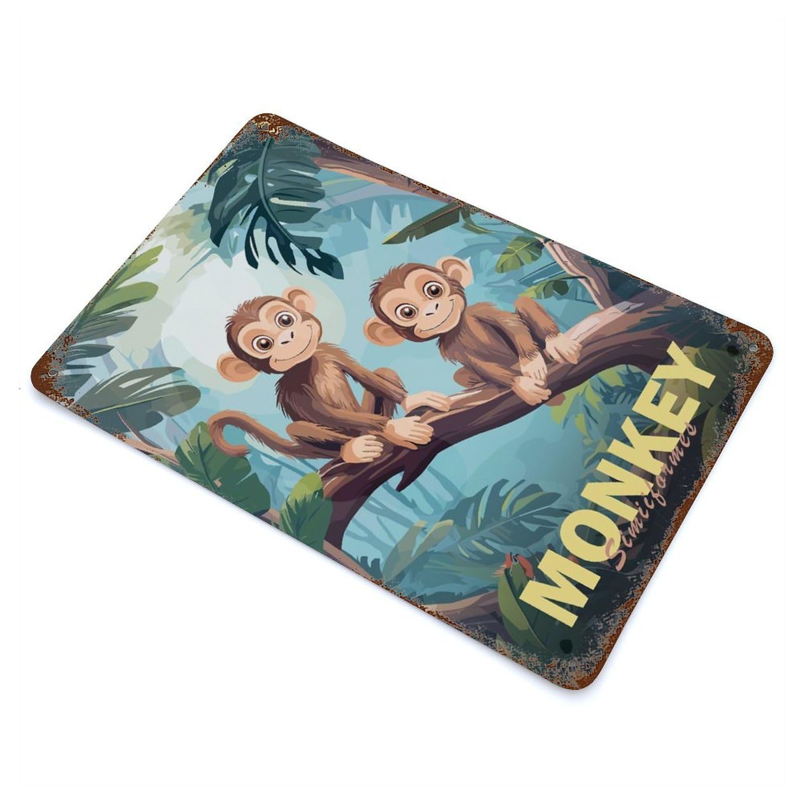 Two Monkeys in Jungle Vintage Rust Metal Sign 11.8"x7.9", for Pub, Kitchen And Man Cave Decor, Rustic Home Decor