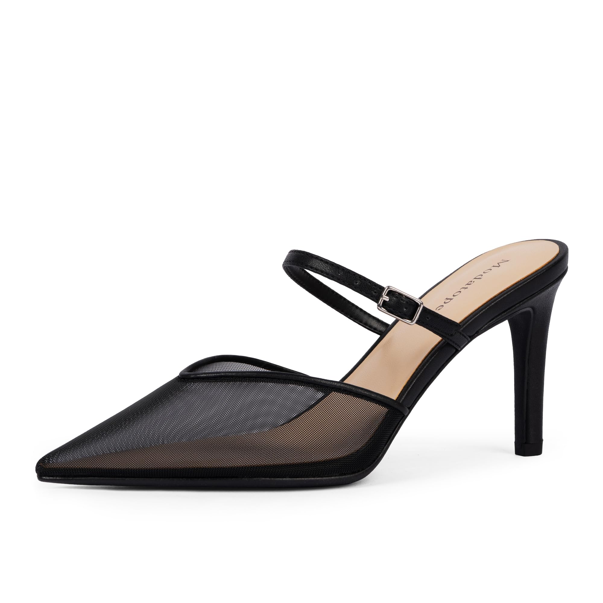 Modatope Pointed Toe Ankle Strap Heels for Women Stiletto Closed Toe Pumps Women Dress Party Mules Sandals