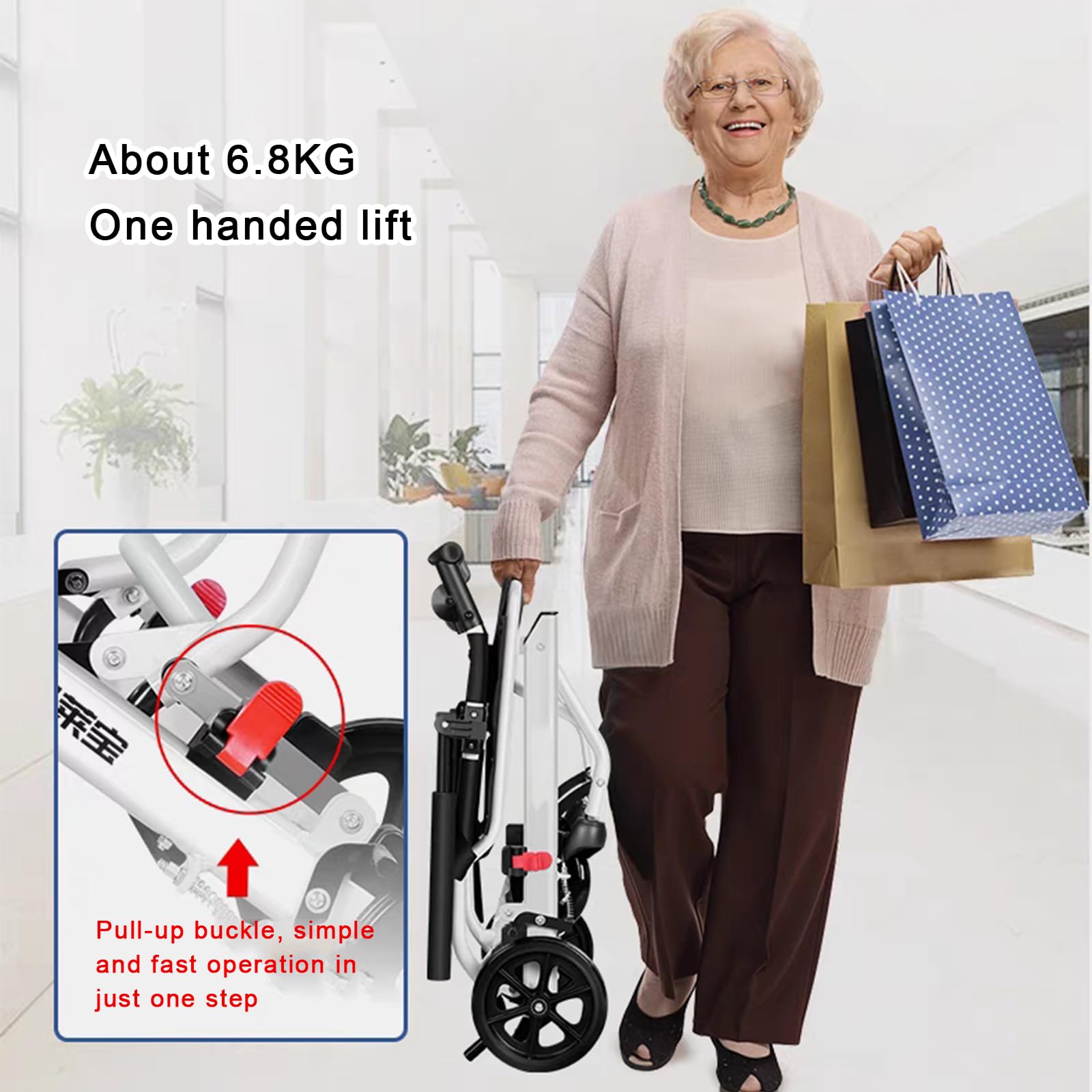 Silla de Ruedas Plegable Ultra-Ligera de Aluminio con Freno para discapacitados y Mayores,Silla de Ruedas de Aluminio para Viajes, Silla de Ruedas de tránsito(Rear Wheel 30cm/11.8in)