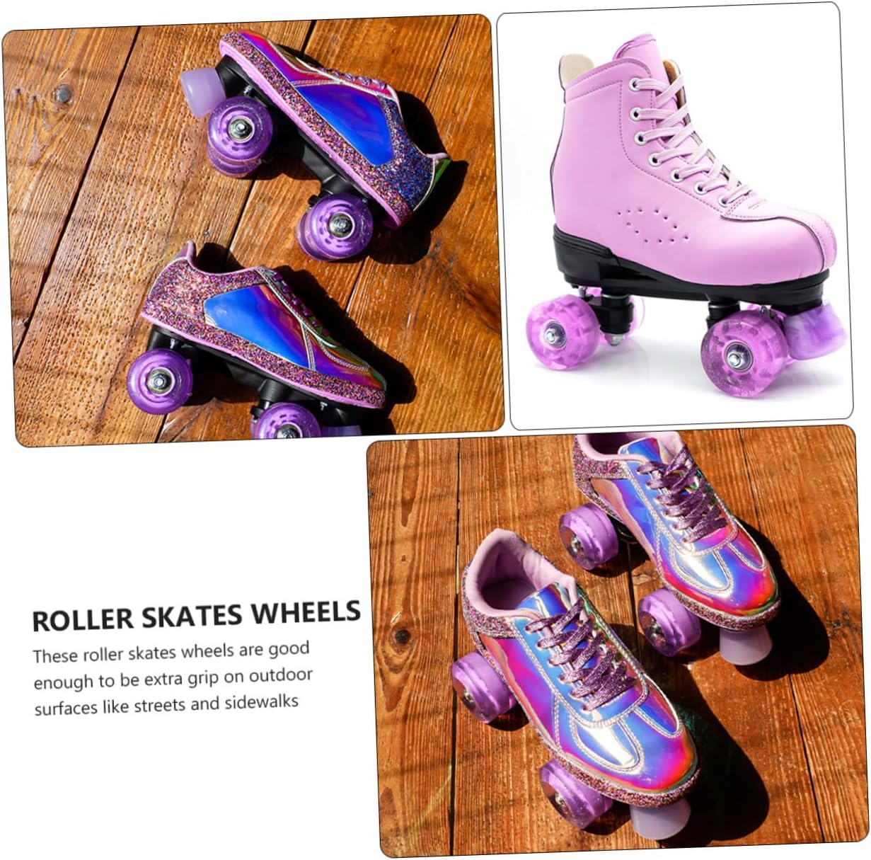 POPETPOP Roller Skates Wheels Double Row 4pcs Set Pink Purple Iridescent LED Light up Outdoor Skating Replacement Wheels for Quad and Inline Skates