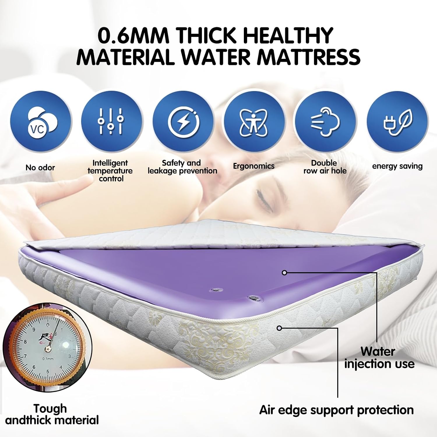 Free Flow Full Wave Waterbed Mattress - Square Waterbed Mattress, Waterbed Set with Soft and Comfortable Mattress Cover for Kids and Adults (California King-72 * 84)