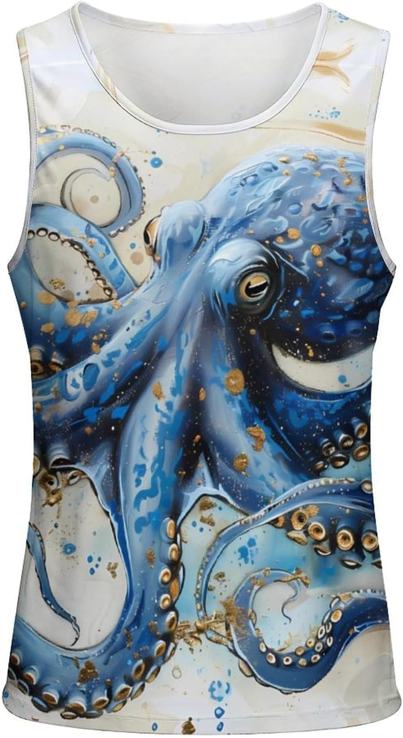 Blue Octopus Men's Tank Top Sleeveless Muscle Shirts Vest Beach T Shirts for Workout Gym
