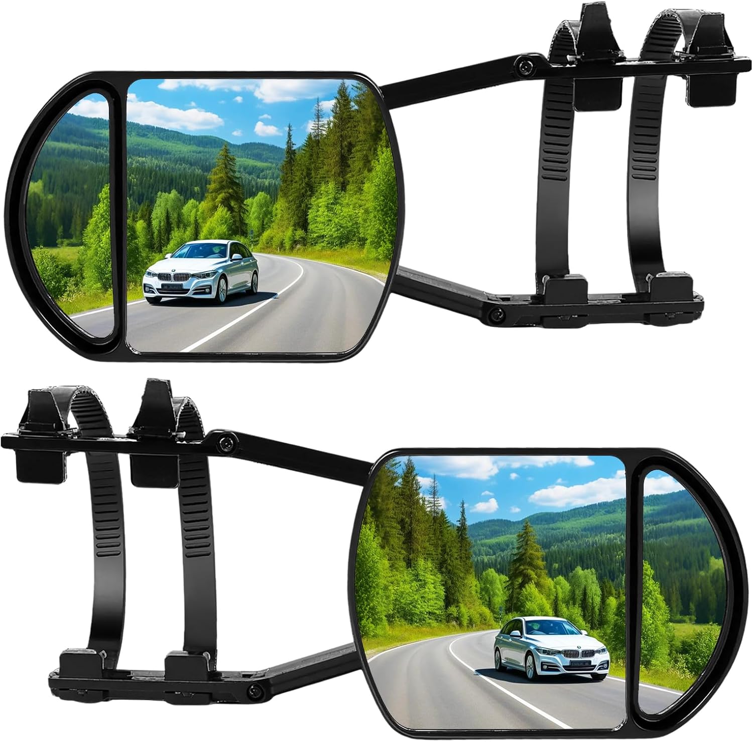 ForestSource Clip-On Towing Mirrors 360° Rotation Anti-Slip Extensions for RV Truck Trailer - 2 Pack Adjustable