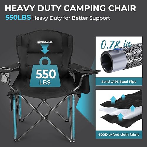 Miniatura 3 de FUNDANGO Sillas de campamento de gran tamaño para adultos, sillas plegables de alta resistencia, sillas de césped extra anchas para hombre grande