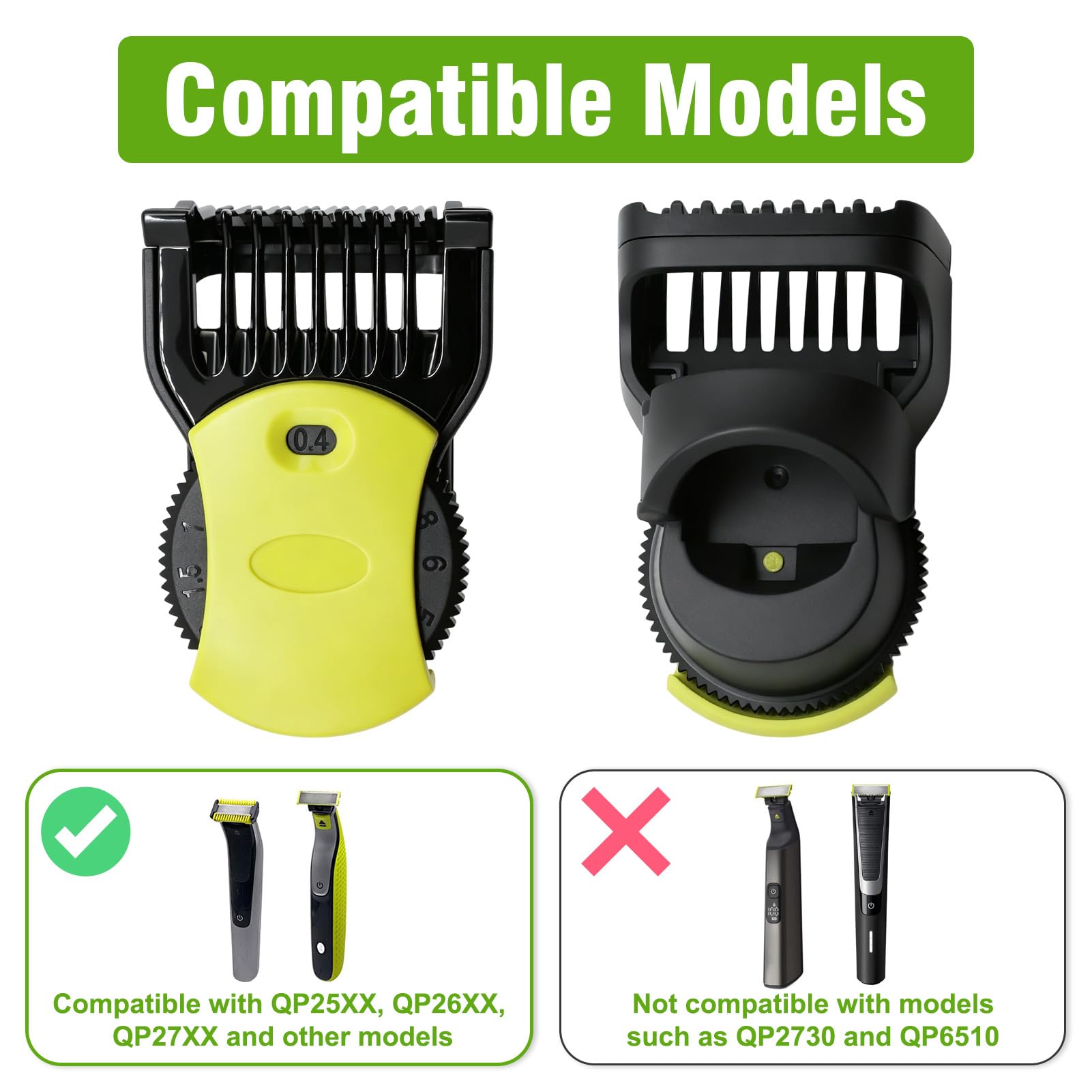 Testina di ricambio e pettine regolabile per rasoio da barba e corpo, pettine da barba compatibile con Philips Oneblade, testine Philips Oneblade di ricambio con 14 lunghezze (0,4-10 mm)