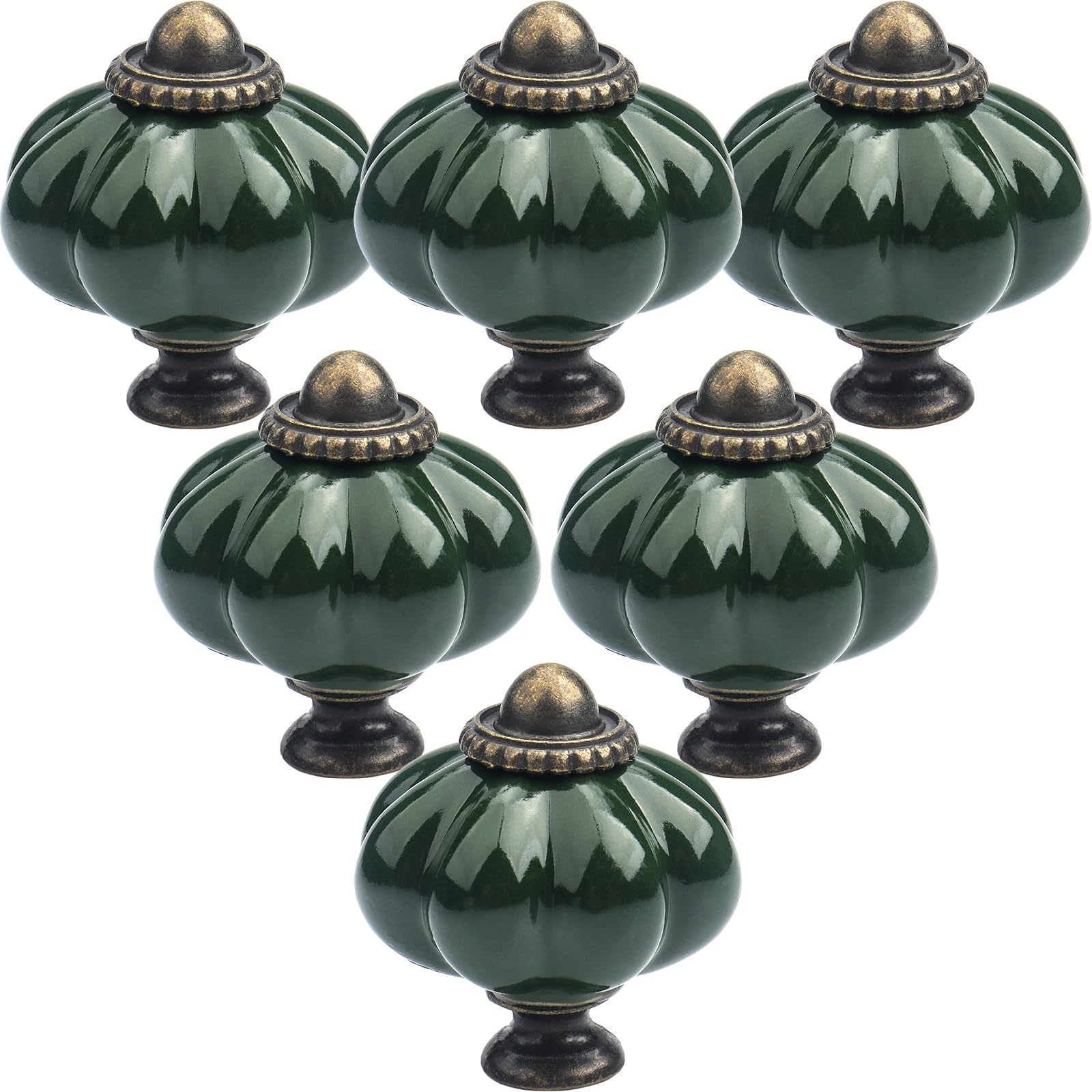 Lhnndm Dark Green 6Pcs Ceramic Door Knobs,Light Green Pumpkin Ceramic Knobs With Screws, Antique Wardrobe Pull Handles For Kitchen Cupboards Cabinet Dresser (6, )