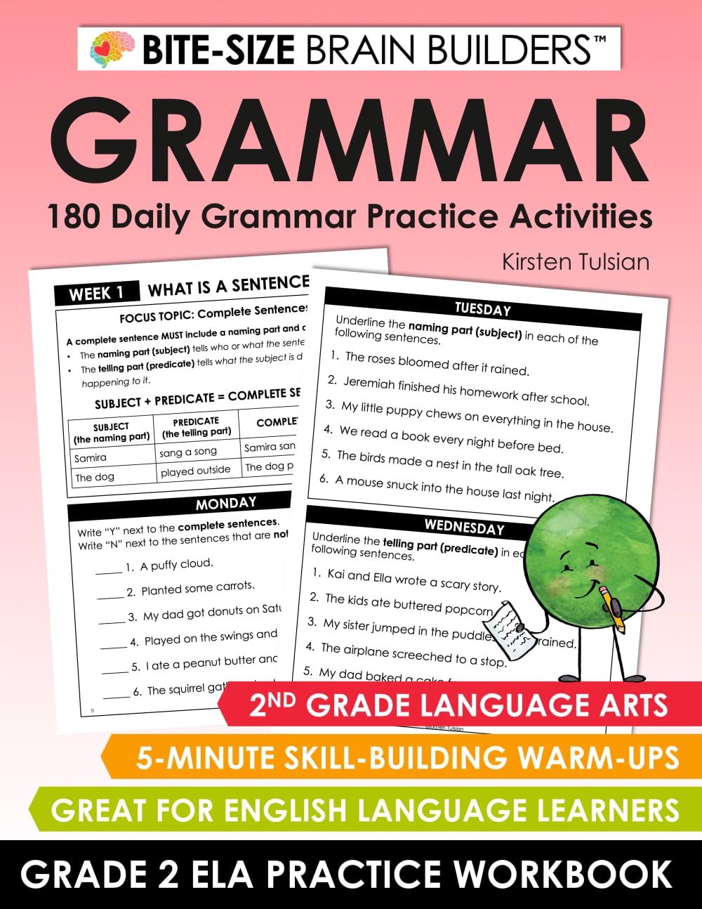 180 Daily Grammar Practice Activities: 2nd Grade English Language Arts Lessons and Skill-Building Warm-Ups (Bite-Size Brain Builders Workbooks)
