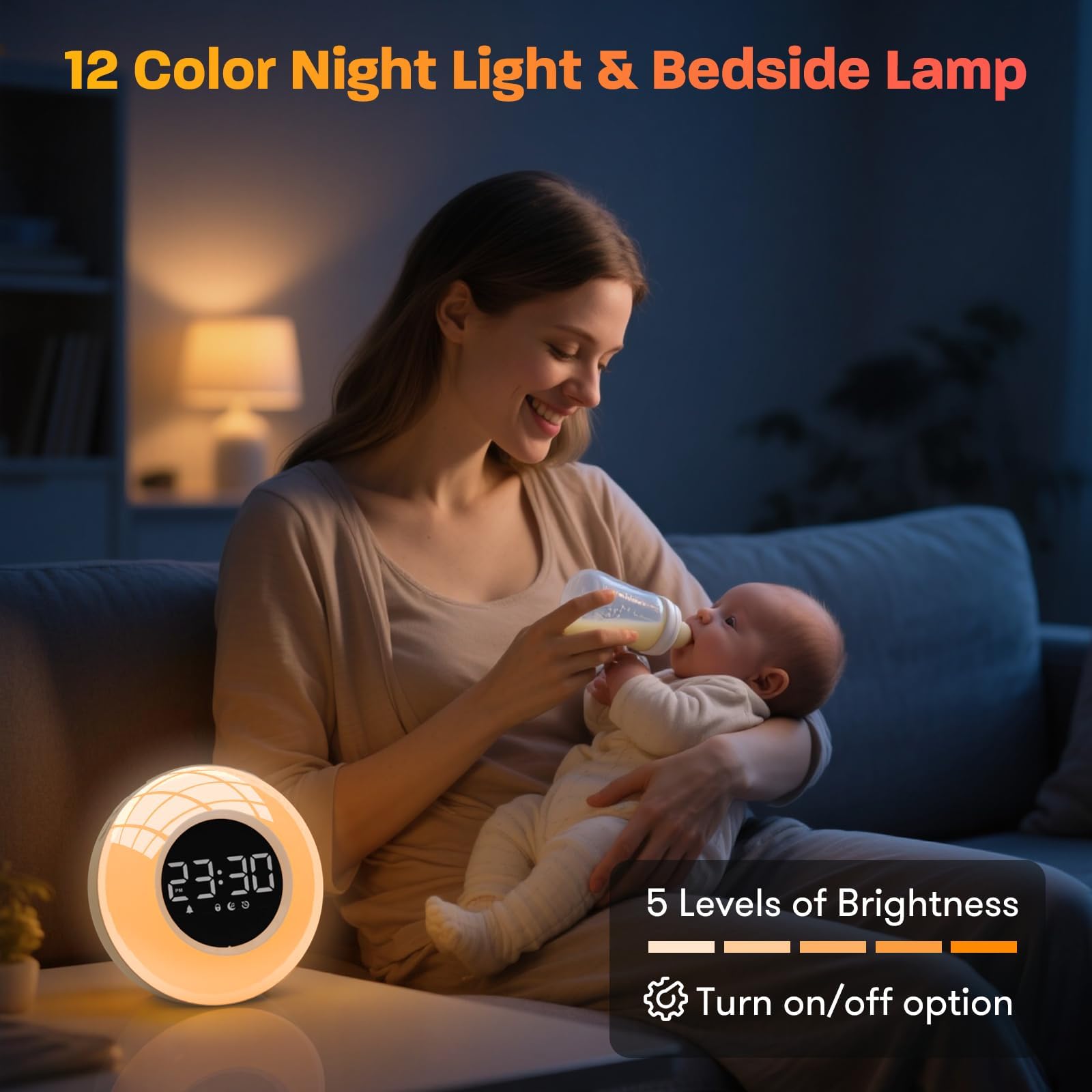 Reveil, Réveil Enfant Lumineux avec 12 Couleurs Veilleuse