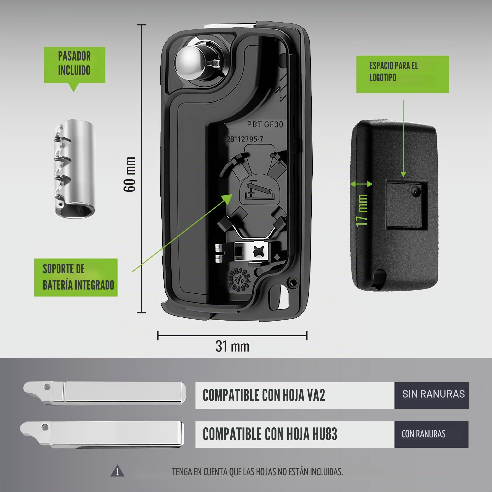 Funda Plip para Llaves Coche Mando a Distancia Compatible con Peugeot 207, 3008, 307, 308, Partner y Citroën C3, DS3, C4, Berlingo