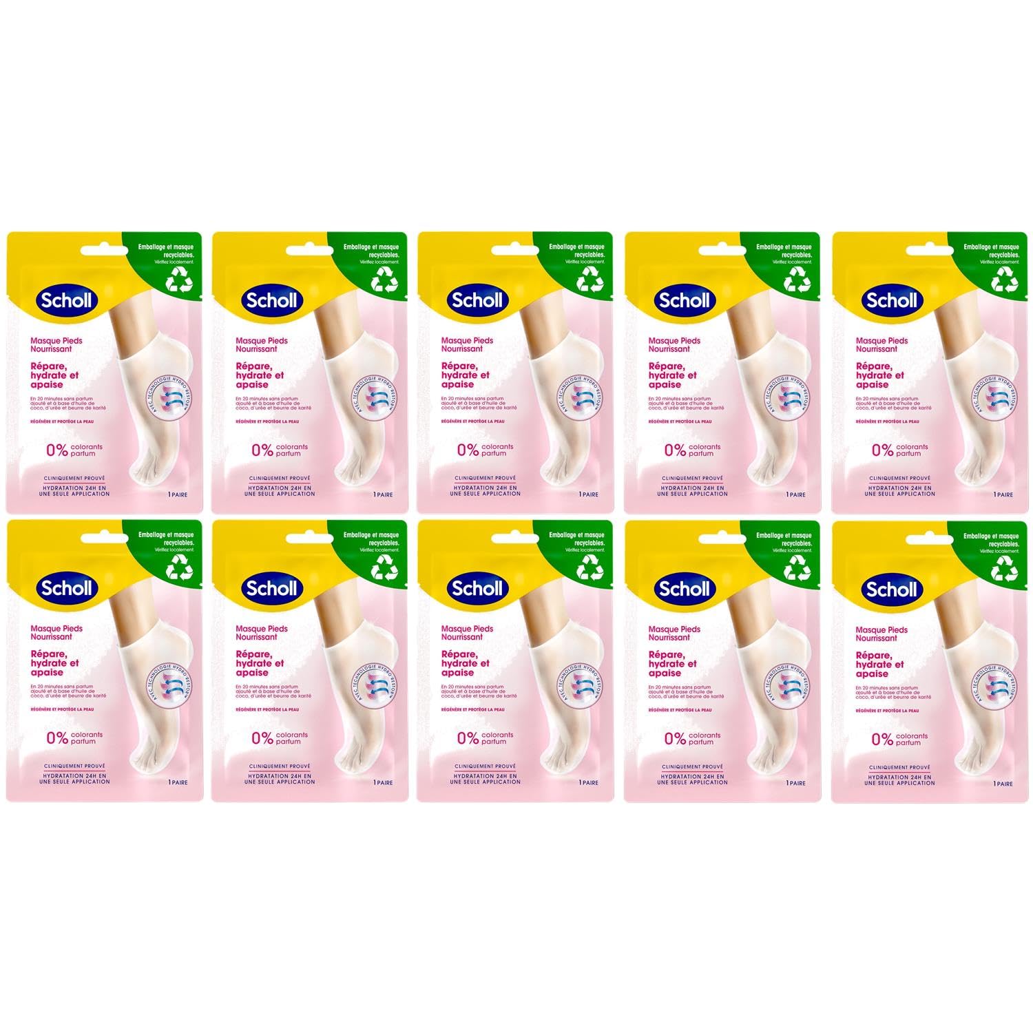 SCHOLL 10 mascarillas para pies muy hidratantes, aceite de coco
