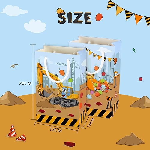Miniatura 5 de WERNNSAI Bolsas de fiesta de construcción 16 piezas de suministros de fiesta temática de construcción, bolsas de recuerdo de camión para niños,
