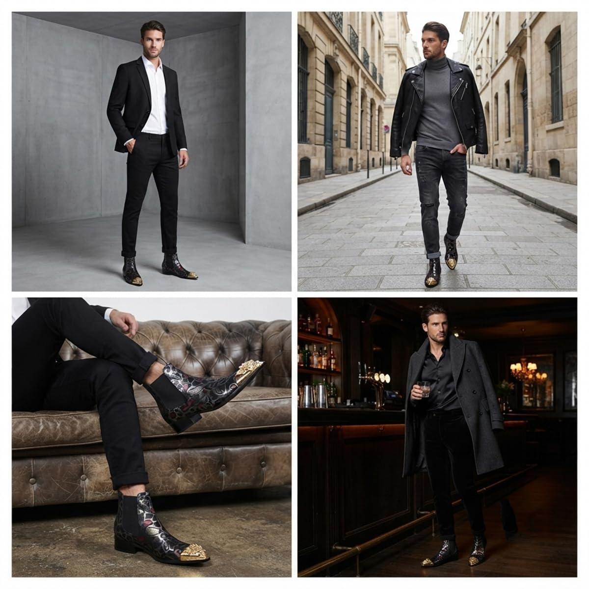 Stivaletti Chelsea Uomo Punta Testa di Leone Scarpe Texture
