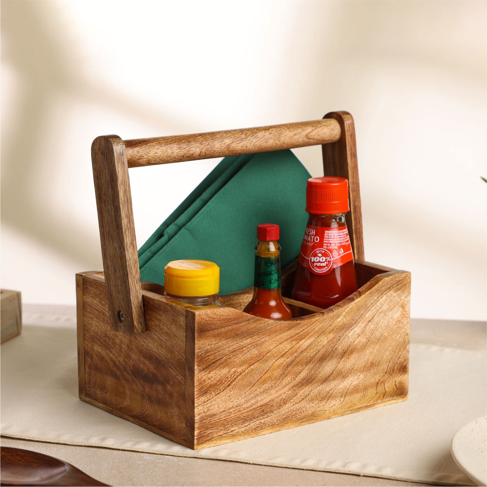 Dudki Wooden Cutlery Holder | Spoon Stand for Dining Table | Chammach Stand | Cutlery holder | Caddy organizer for kitchen storage spoons forks knives tissue paper Dispenser | Mango Wood 4 Section (B0BC46LL7W) Amazon Price History, Amazon Price Tracker