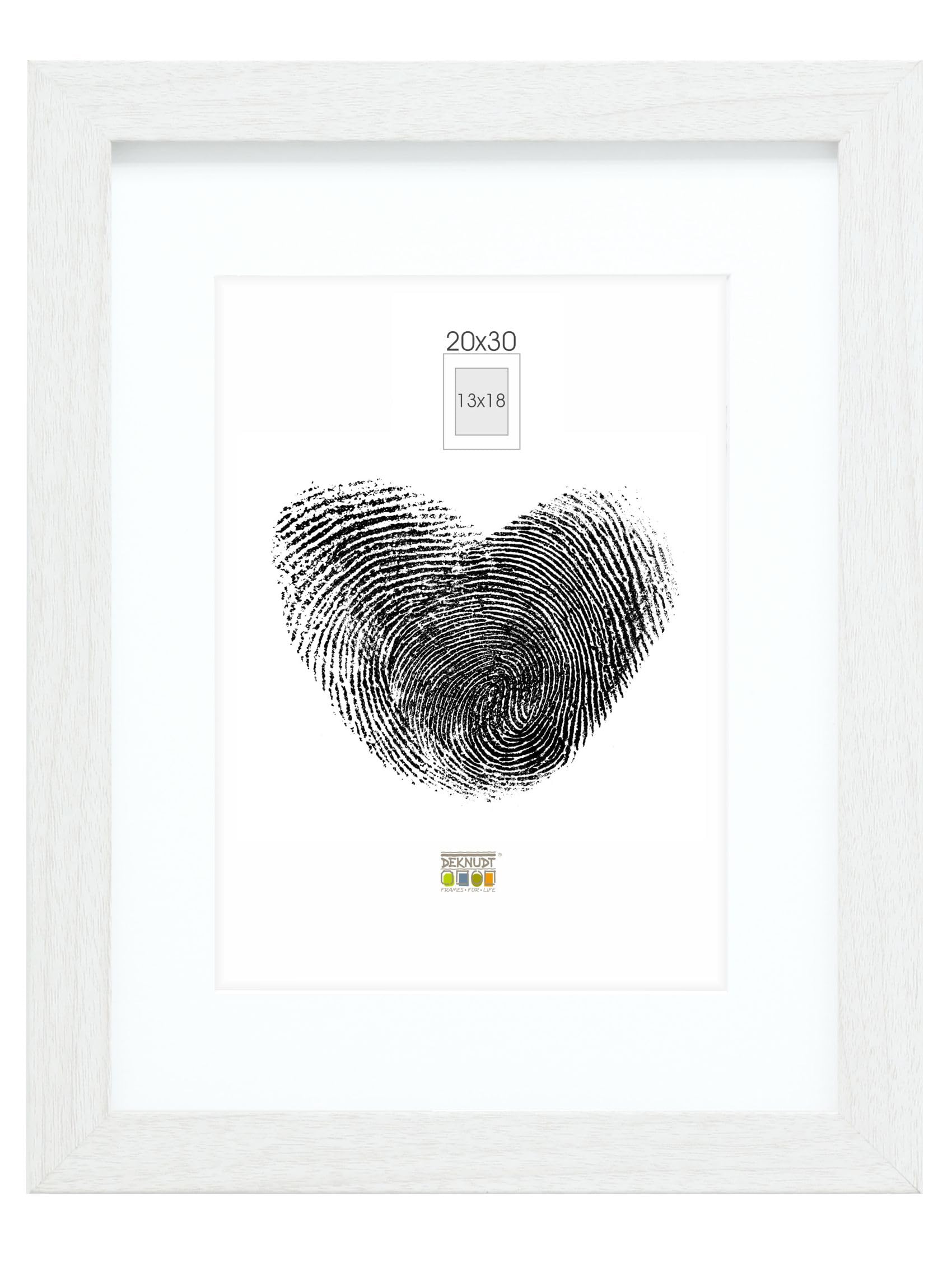 Deknudt Frames Cadre photo avec passe-​partout - Blanc - S66KF1 P1 20x30cm pour photo 13x18cm - Bois MDF - pour accrocher ou poser