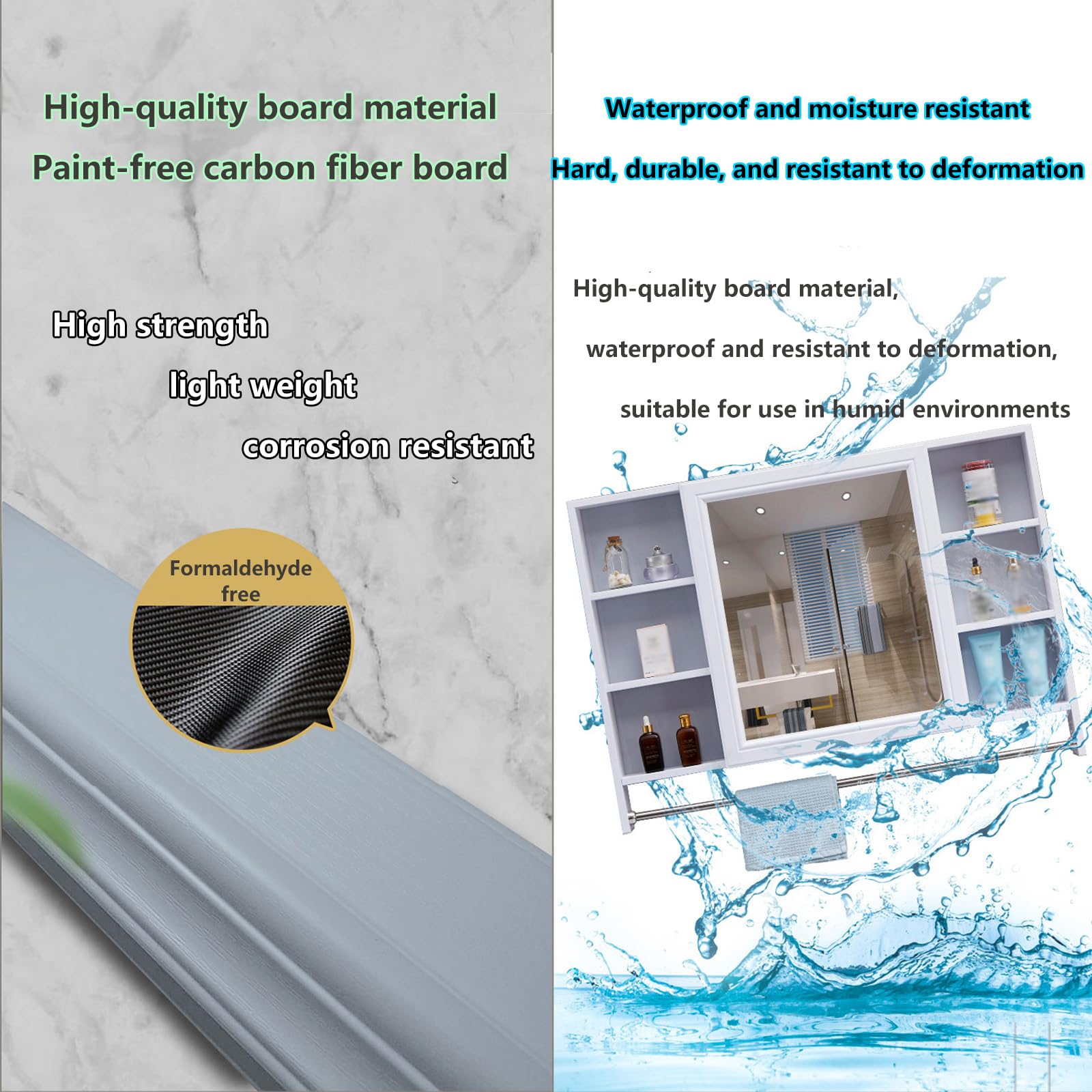 Armario retro con espejo de baño – Almacenamiento abierto de pared doble estante material de fibra de carbono HD especial vidrio elegante gabinete de medicina de baño para espacios modernos.