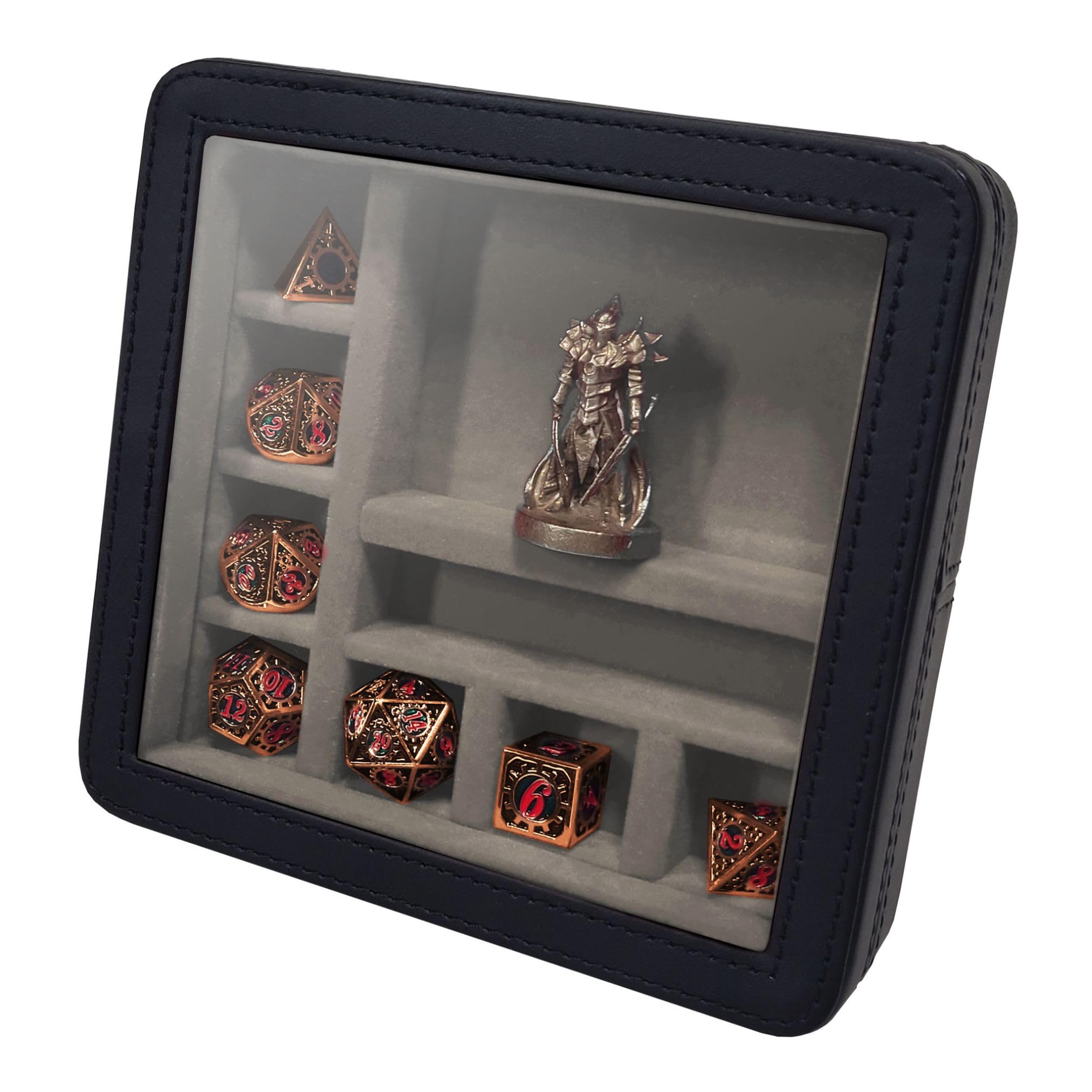 Forged Dice Co. RPG Character Shrine Display Case for Dice and Role Playing Game Miniatures - Includes Travel Dice Tray and Display Lid - Gray