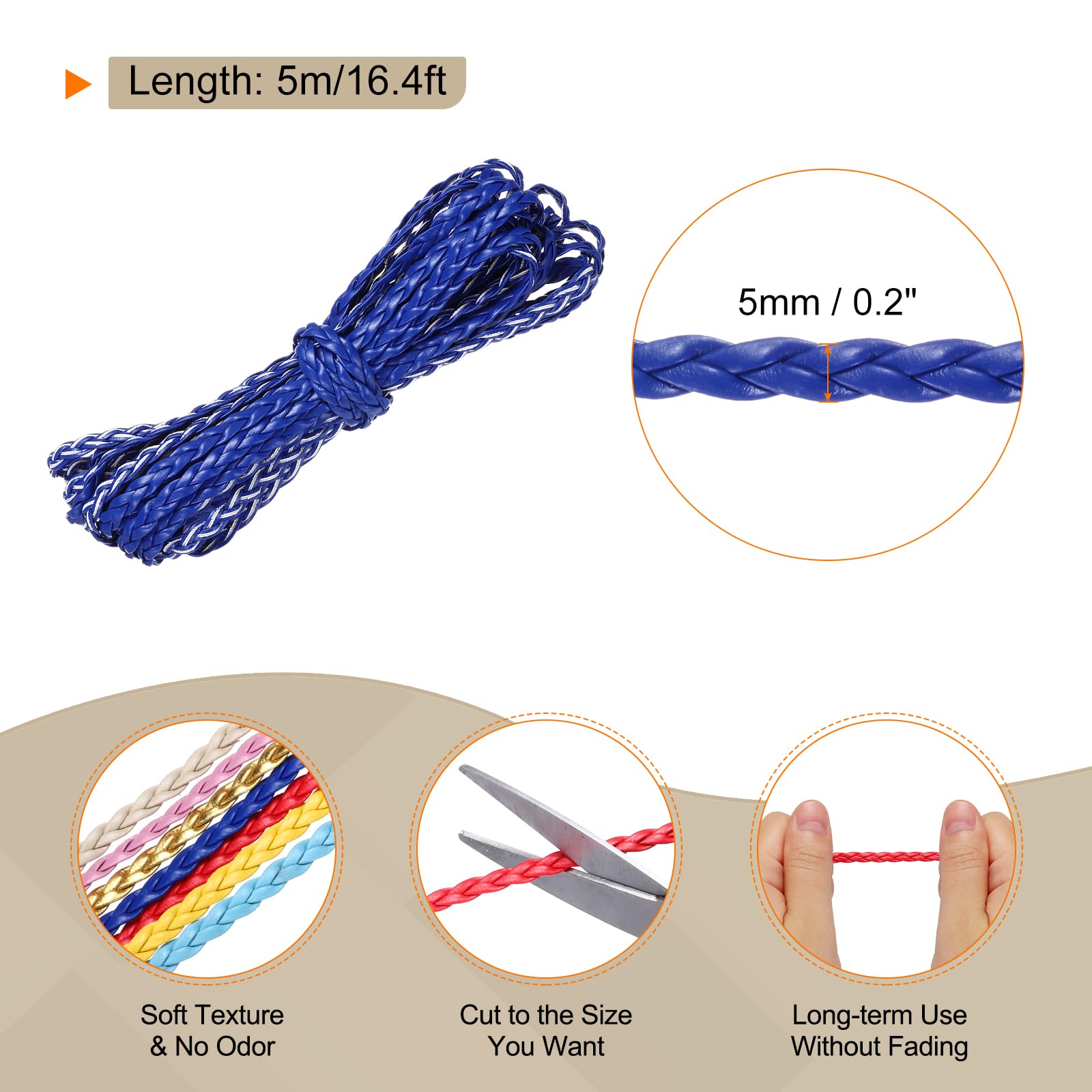 Rebower Flat Braided Leather Cord 5mm Braided Cording 5m Deep Blue Leather Craft Strip for Jewelry Making Necklaces - Image 2