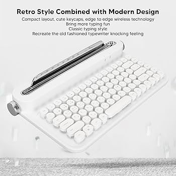 タイプライターキーボード　白 HKW HKW タイプライター風メカニカルキーボード 青軸 104キー