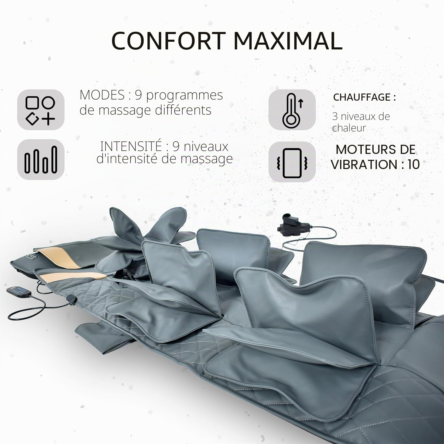 Tapis de massage corps entier avec fonction chauffante – Masseur dorsal en simili cuir, massage des pieds avec télécommande pour canapé, fauteuil, sol ou lit, Marron, 170x50 cm