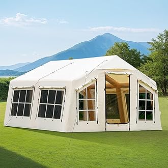 2025 Upgraded 100% Waterproof Inflatable Camping Tent, Large Blow-Up Air Tent, No Assembly Needed Luxury Glamping House, Oxford Fabric