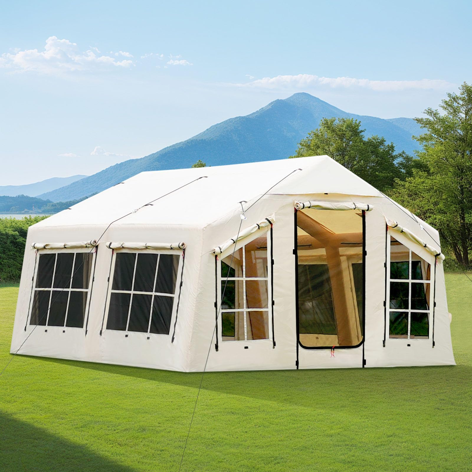 2025 Upgraded 100% Waterproof Inflatable Camping Tent, Large Blow-Up Air Tent, No Assembly Needed Luxury Glamping House, Oxford Fabric