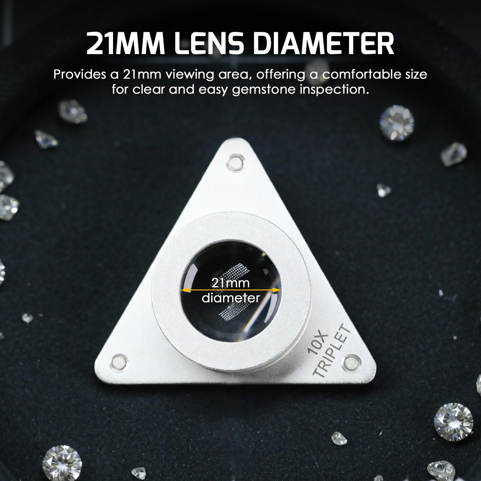 10 x 21 mm Triplettlupe, Schmucklupe, faltbare Lupe für Schmuck, Edelsteine