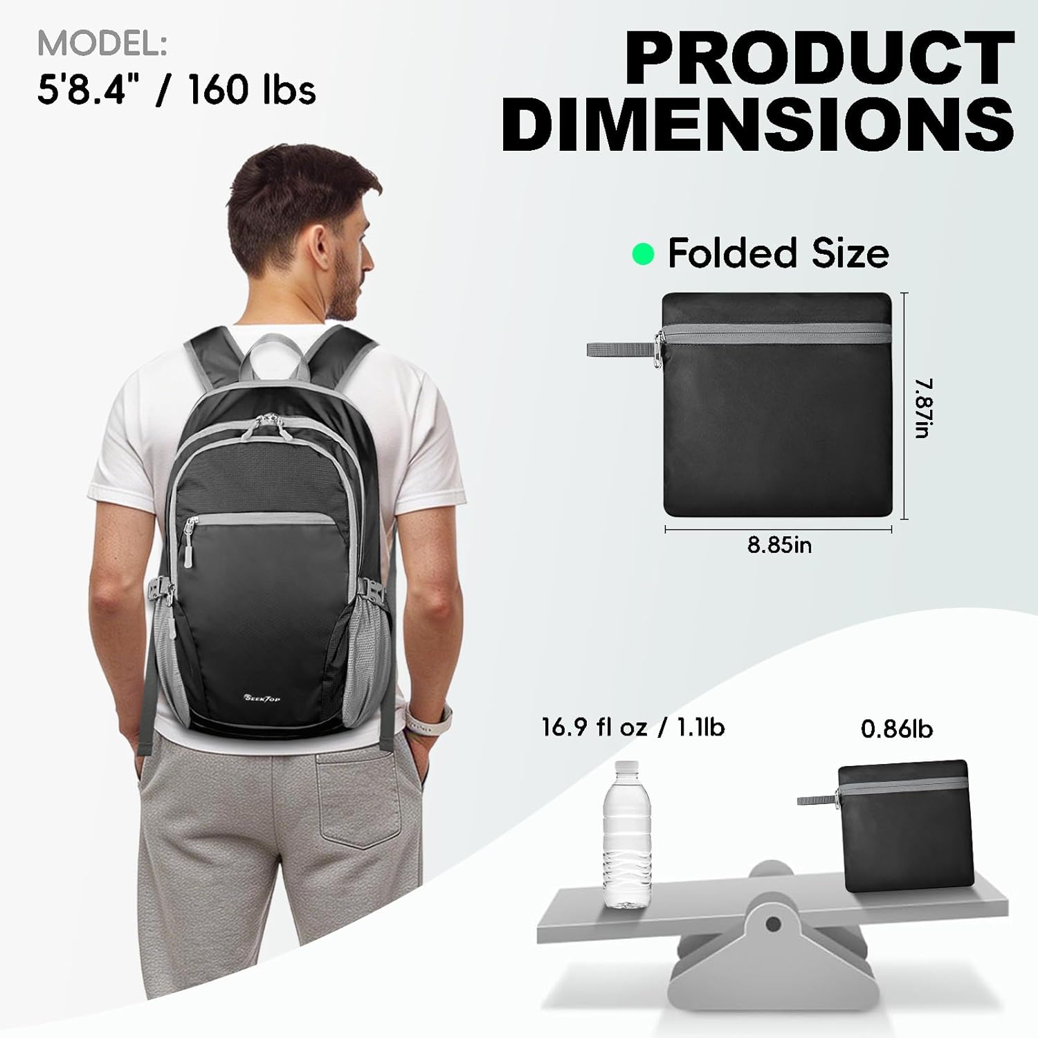 Seektop Lightweight Packable Hiking Backpack Waterproof Expandable 20L-28L for Women Men, RFID Day Pack for Travel & Camping