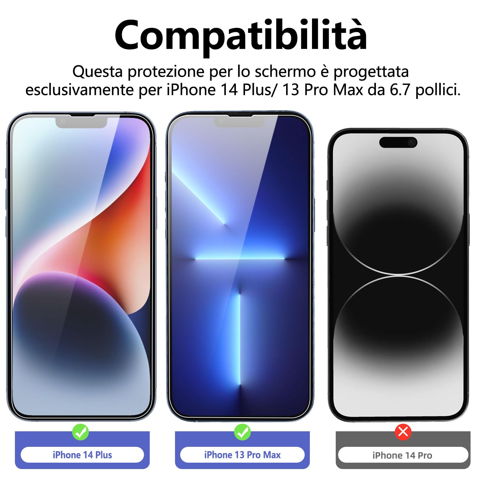 NEW'C 3 Pezzi, Vetro Temperato per iPhone 13 Pro Max, iPhone 14 Plus (6,7 Pollici), Pellicola Prottetiva Anti Graffio, Anti-Impronte,Senza Bolle,Durezza 9H, 0,33mm Ultra Trasparente,Ultra Resistente