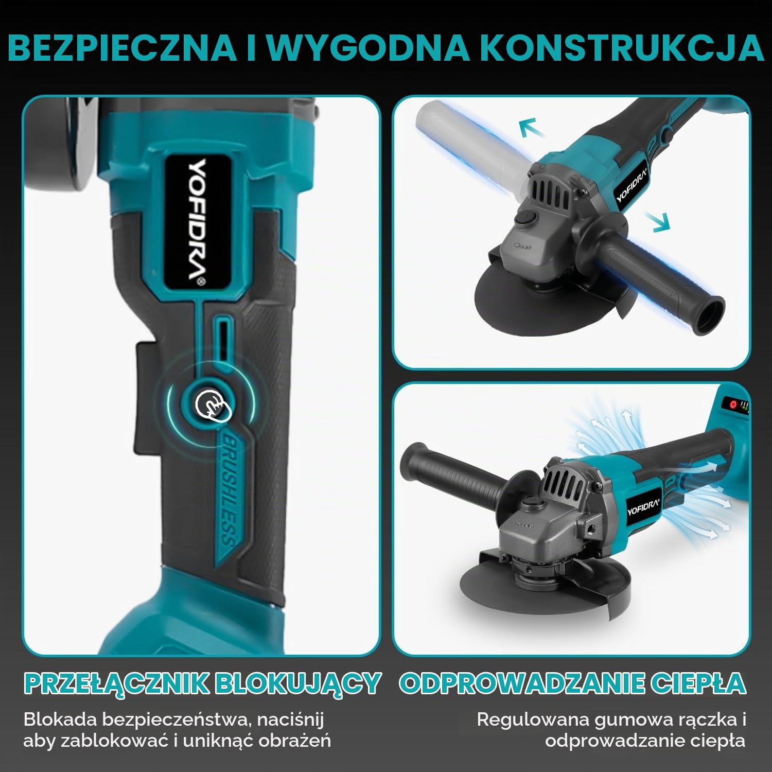 Yofidra Bezprzewodowa Szlifierka Kątowa 125mm - Zestaw Szlifierki 3 Prędkości z 2 Akumulatorami 3.0Ah, 3 Tarcze Tnące, Szlifierka 21V 5600rpm do Cięcia i Szlifowania Metalu, Płytek i Kamienia
