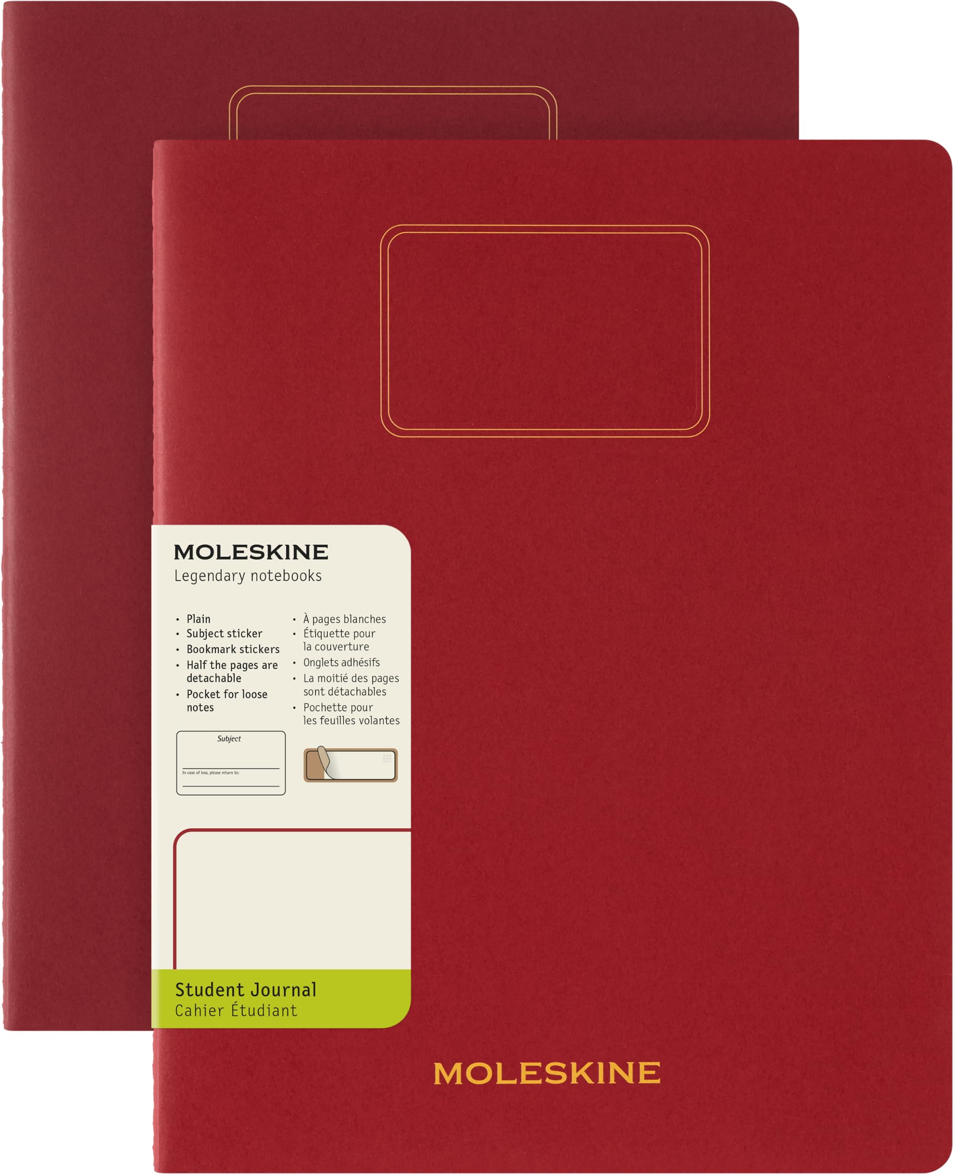 Moleskine Student Cahier Journal, Set of 2 Notebooks for Notes With Detachable Blank Pages Cardboard Cover and Stickers