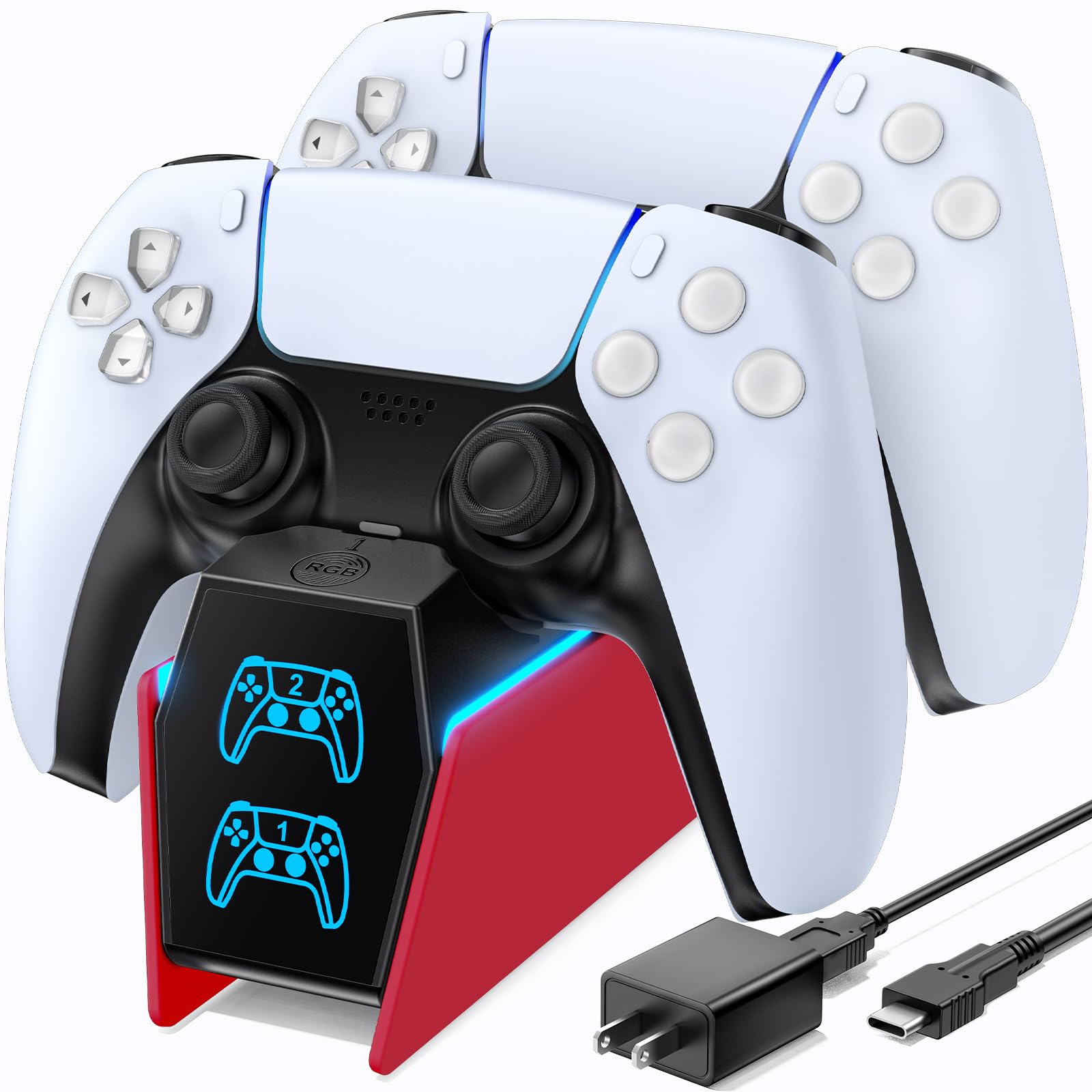 OIVO P5 Controller Charger with Fast Charging AC Adapter, P5 Controller Charging Station Stand for Play Station 5, Docking Station Replacement for PS 5 Accessories Kits, Volcanic Red