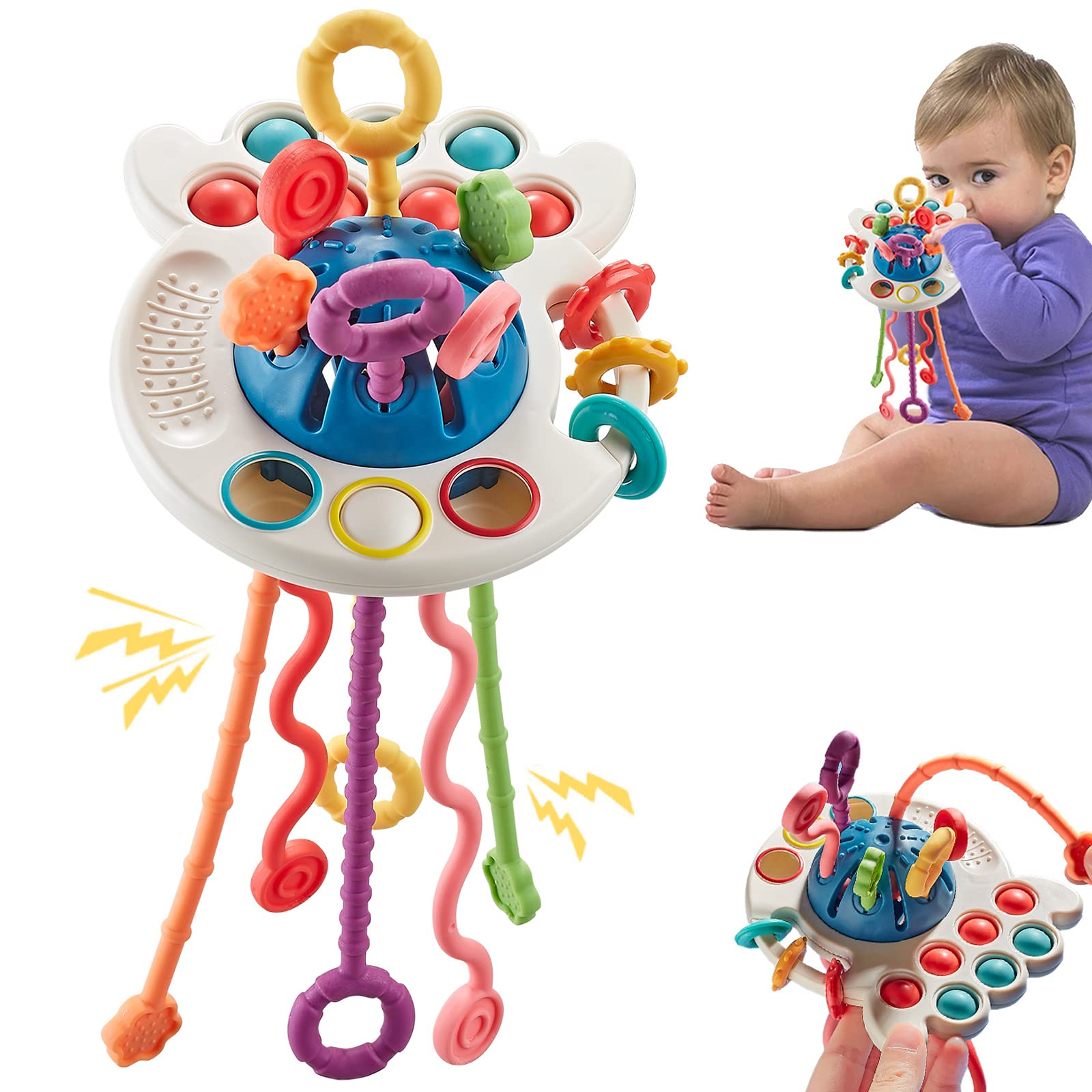 Montessori Toys for 18M+, Food Grade Silicone Pull String Activity Toy, Sensory Toys for Toddlers, Travel Toys for Babies, Multi-Sensory Activity Toy for 1 Year Old Toys, Birthday Gift for Toddlers