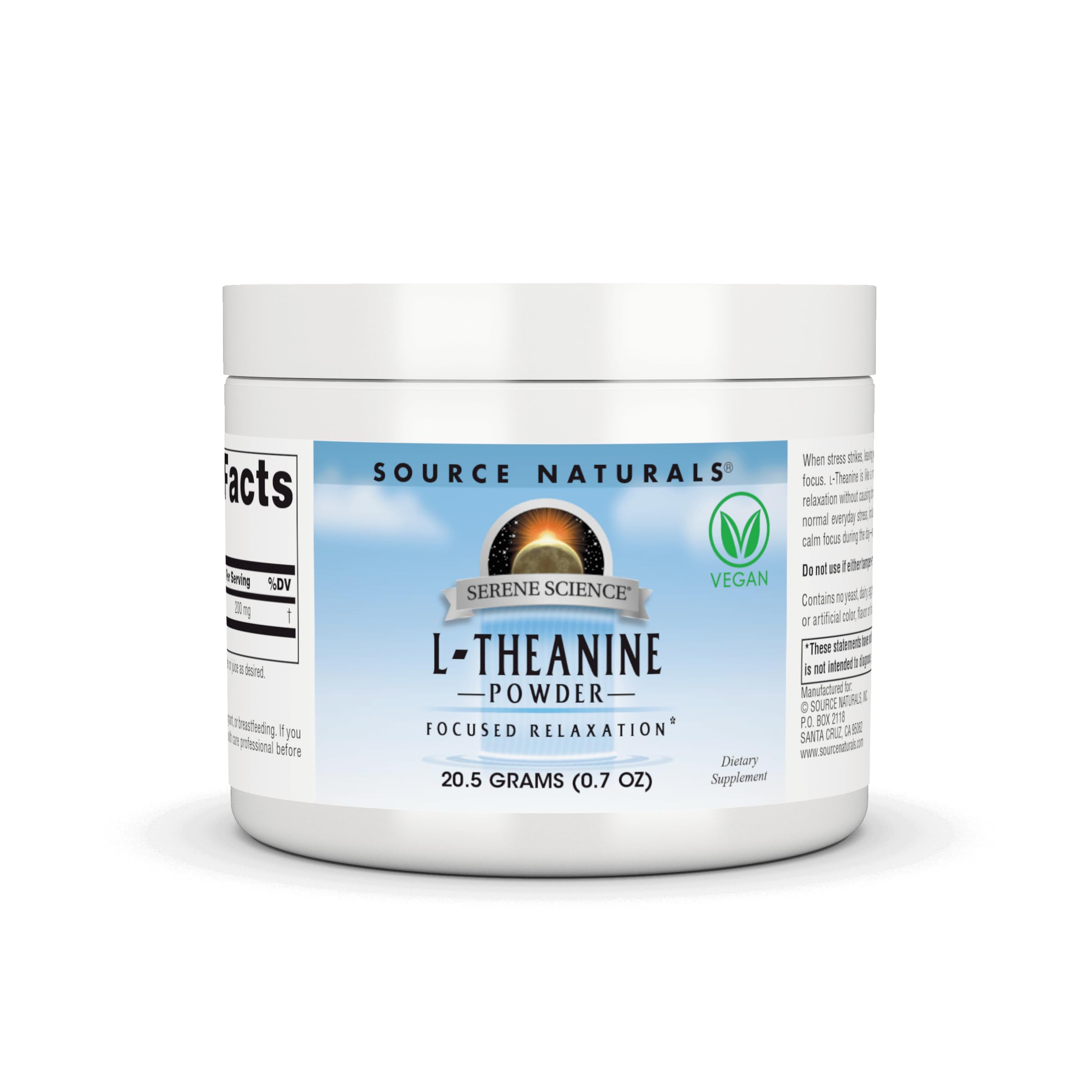 Source Naturals Serene Science L-Theanine Powder for Focused Relaxation* 20.5 g (0.7 oz) Vegan Powder