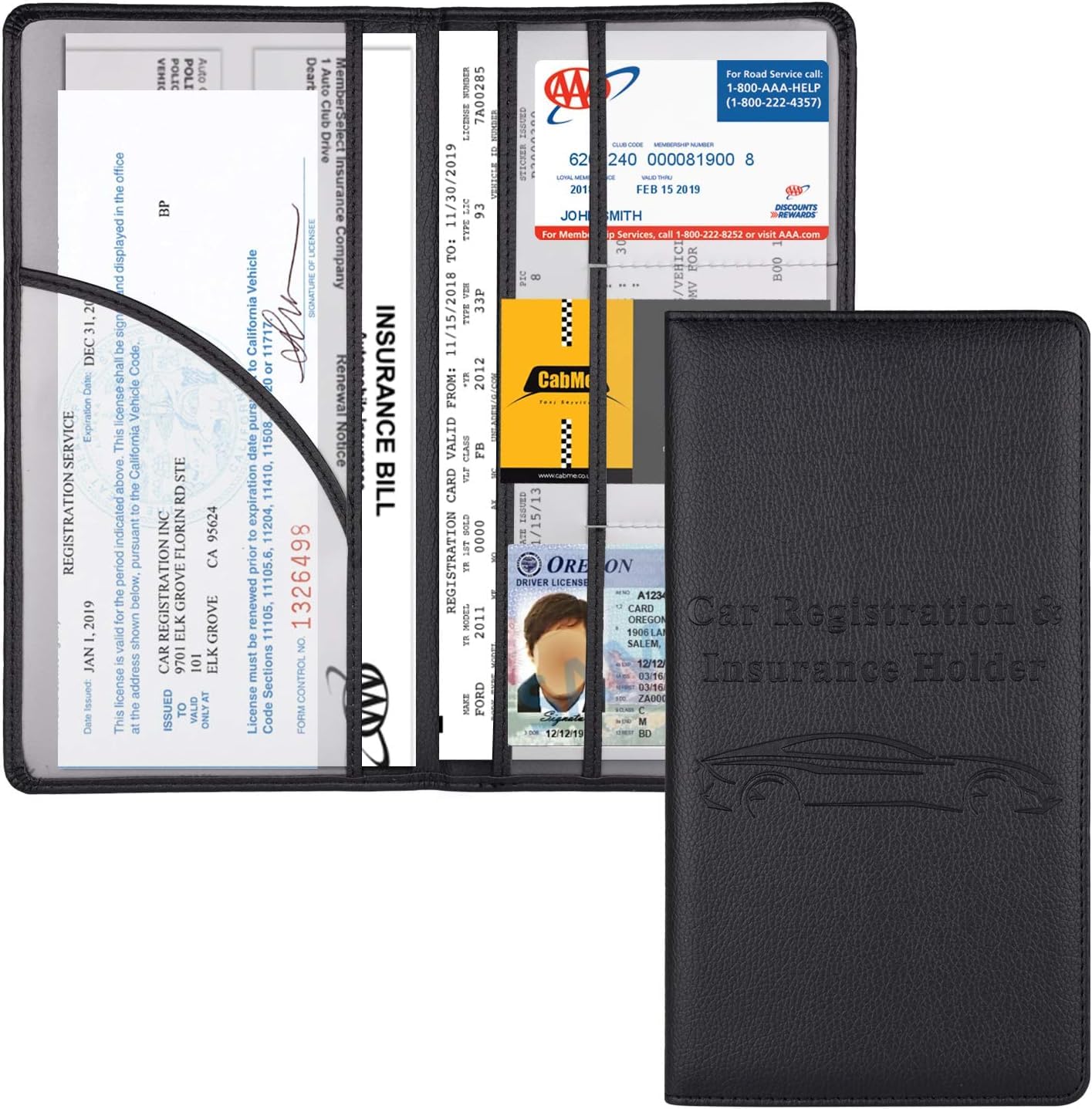 LOSIF Car Insurance and Registration Holder, Vehicle Documents Wallet Case, Car Card Holder with Magnetic for Documents, ID Cards, License, Universal Car Accessories (Black)-picture-38