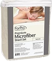 Vista 3 de Juego de sábanas de microfibra premium de 3 piezas de ForPro Professional Collection, natural, ultraligero, resistente a manchas y arrugas. Incluye