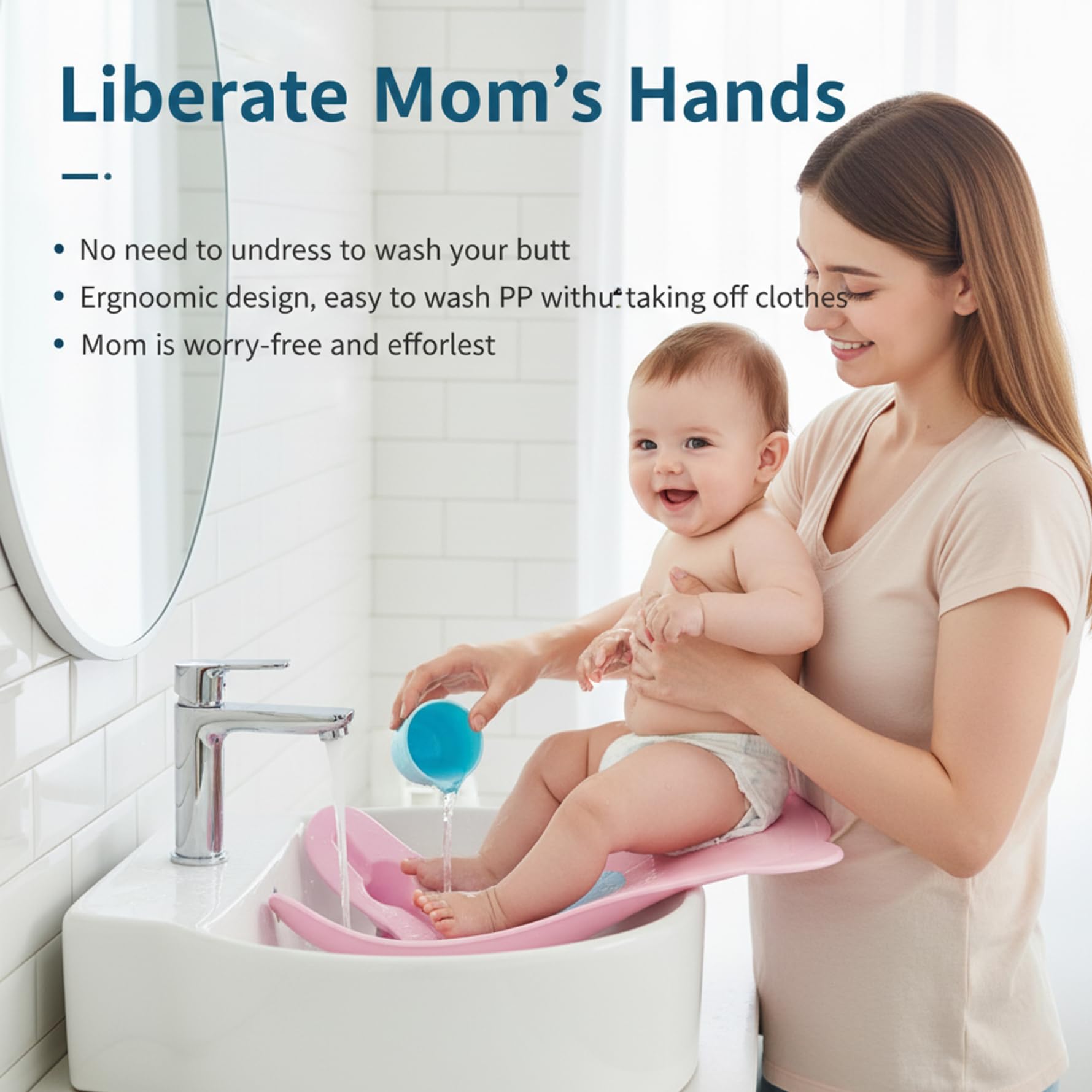 Supporto per il bagno del lavandino del bambino Supporto portatile per il bagno del neonato per risciacquo a mani libere, bidet per bambini per un facile cambio del pannolino, lavatrice