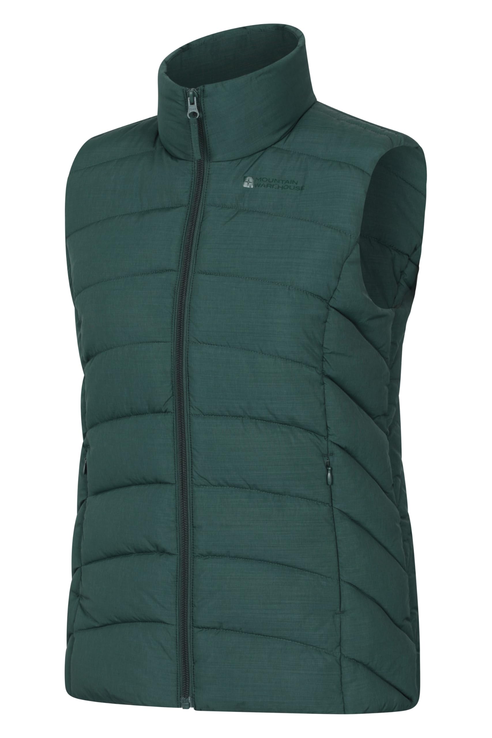 Mountain Warehouse Women's Dark Green Opal Padded Gilet - Lightweight Body Warmer, Water Resistant Sleeveless Jacket With Front Pockets - Light Rain, Spring Summer Size 8