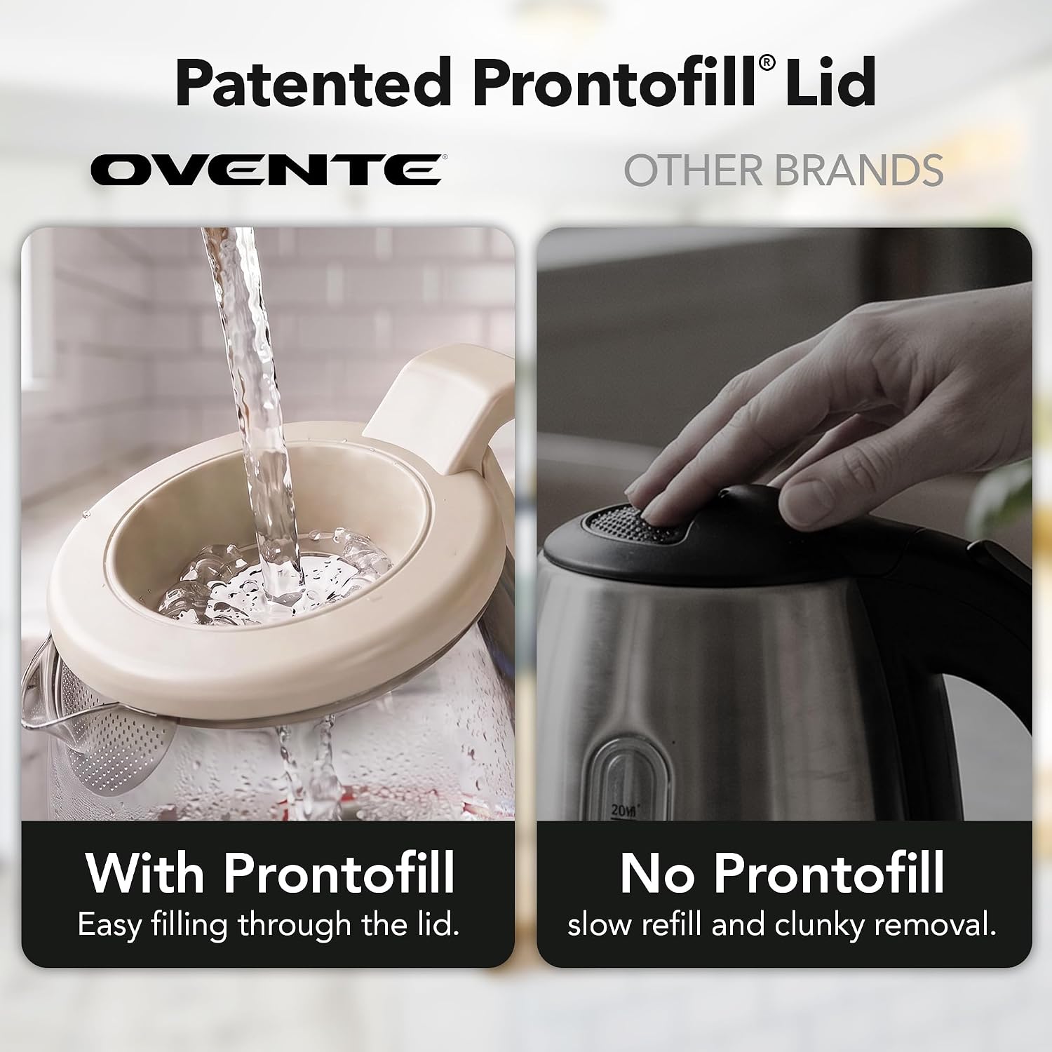 OVENTE 1L Glass Electric Kettle Water Boiler, Cream KG150C