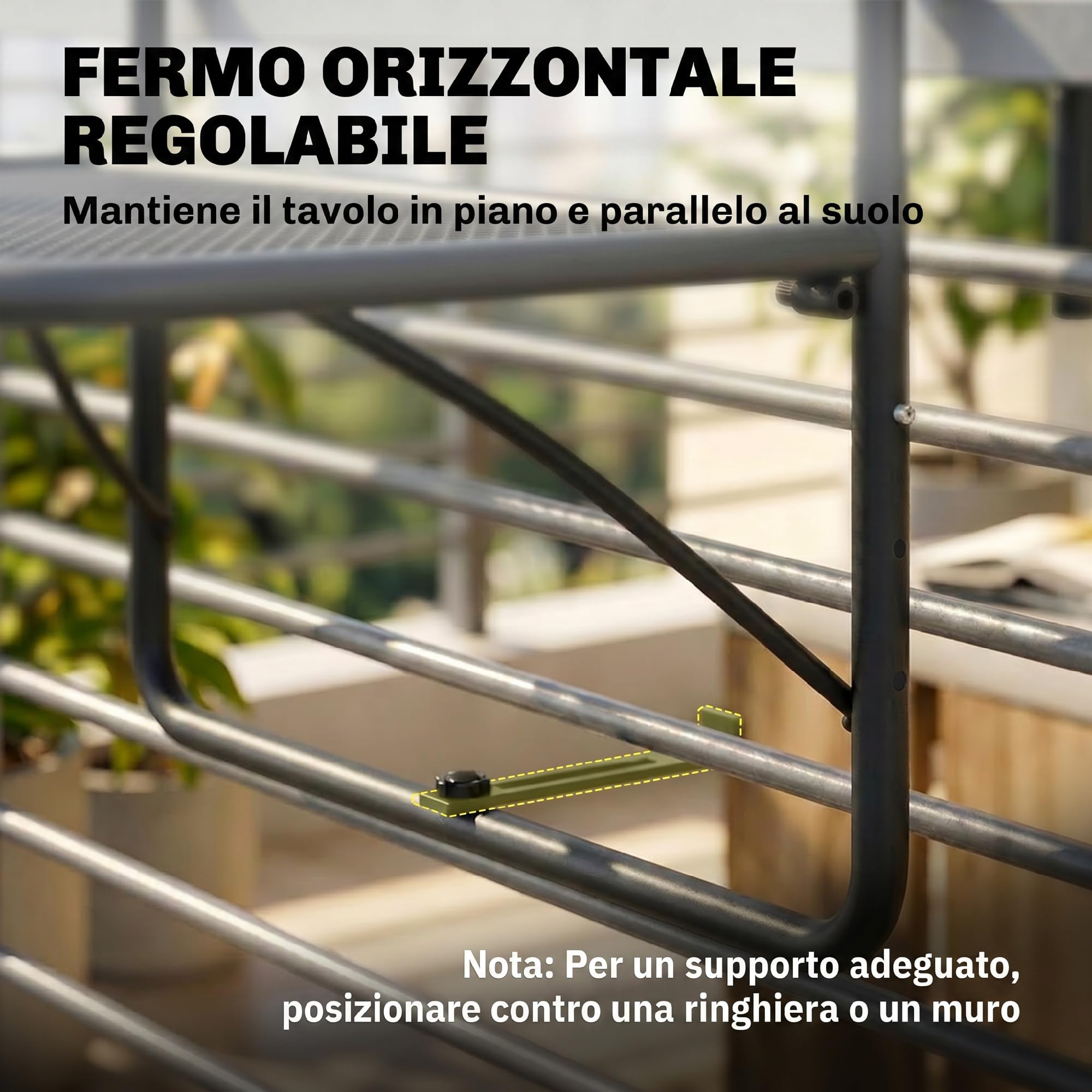 Outsunny Tavolino da Balcone Pieghevole in Metallo 3 Altezze Regolabili 60x56.5x45cm Nero