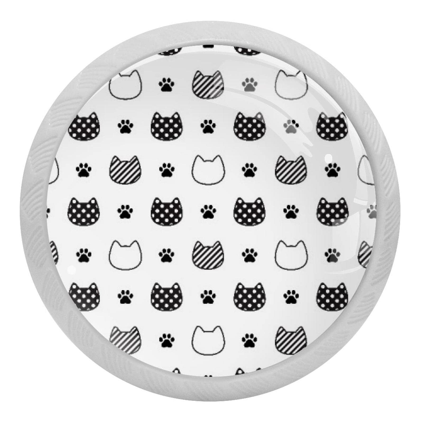 Boutons de placard de cuisine en verre fluorescents lot de 4 poignées chat noir et blanc