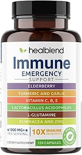 healblend 10 in 1 Immune Support Supplement Booster with Elderberry, Zinc, Echinacea, Turmeric, Lactobacillus Acidophilus, for Adults [120 Capsules]