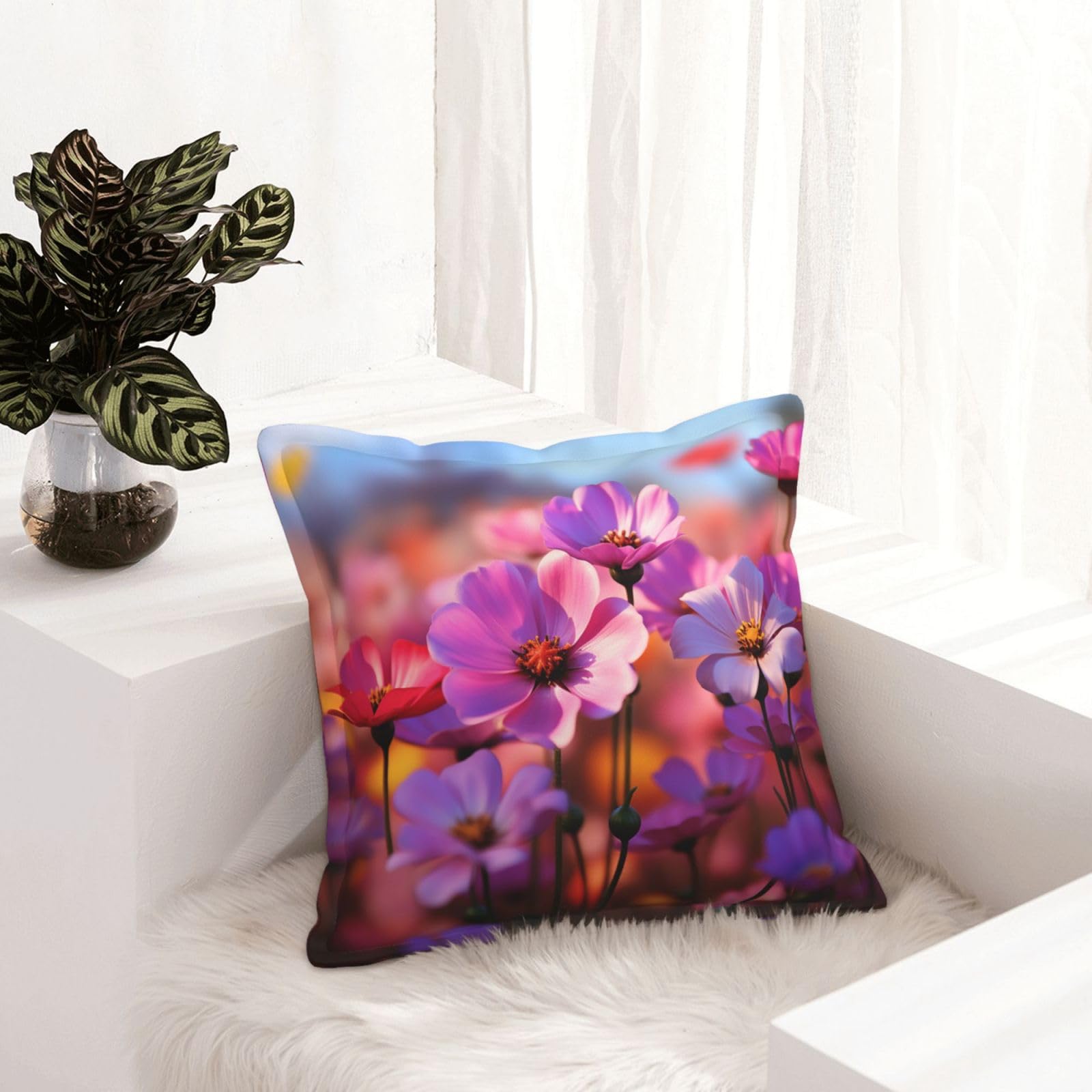 Housses de coussin en similicuir modernes au motif de fleurs roses pour embellir le lit