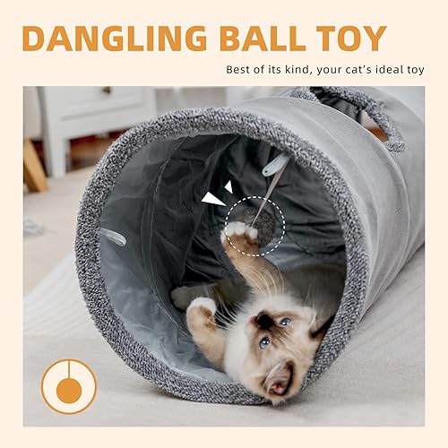 Miniatura 5 de PAWZ Road Túnel para gatos de 51 pulgadas de largo, túnel plegable de 12 pulgadas de diámetro, tubo grande para gatos grandes, conejos y cachorros,