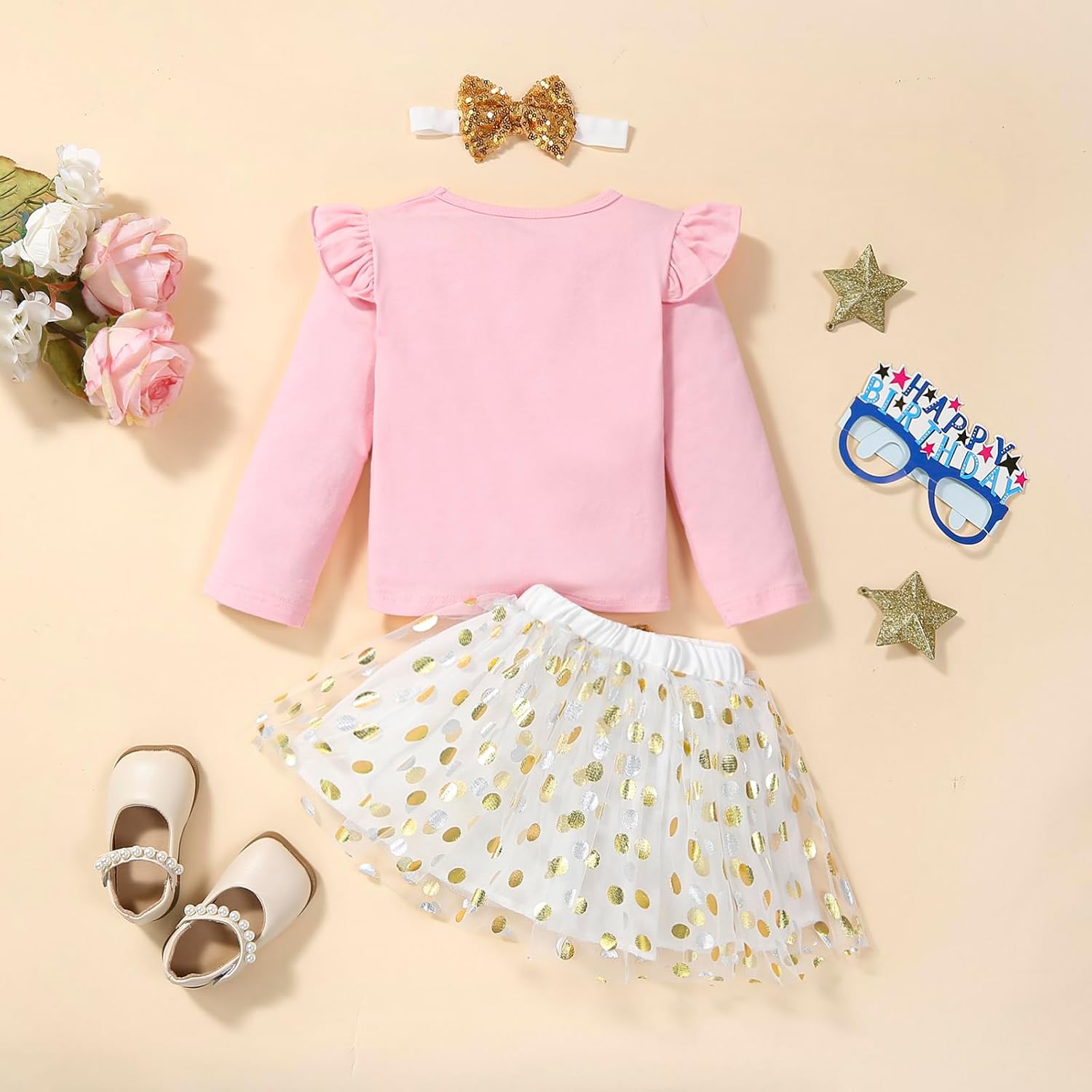 Toddler Kids Baby Girls Birthday Princess Outfits Dress short Sleeveless Shirt Tutu Skirt Set - Image 2