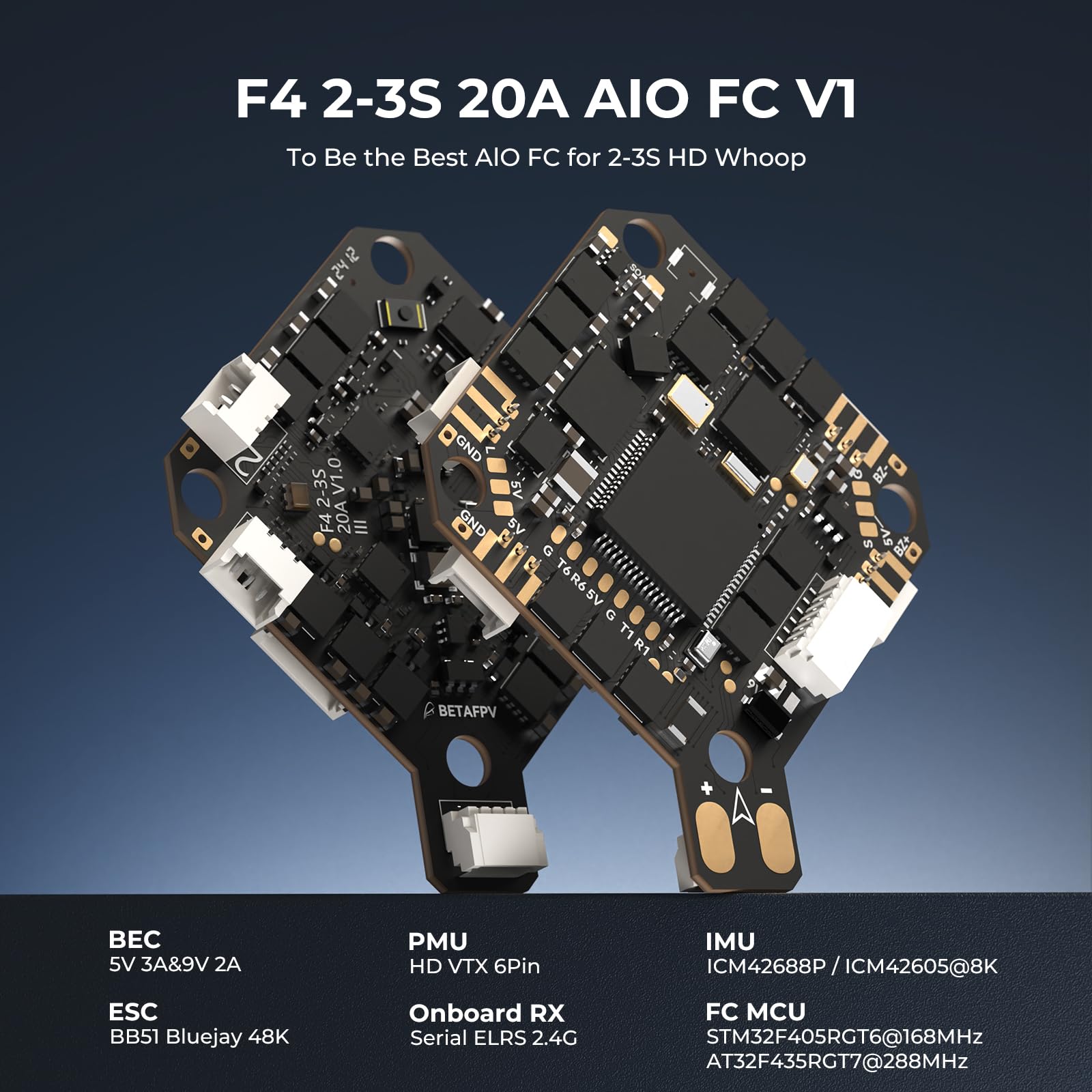 BETAFPV F4 2-3S 20A Brushless FC for HD Digital Drone Like Pavo20 Pro II | Compatible for HD VTX, O3 Air Unit wihout soldering, 2-3S FPV Drone, Integrate Serial ELRS 2.4G Receiver