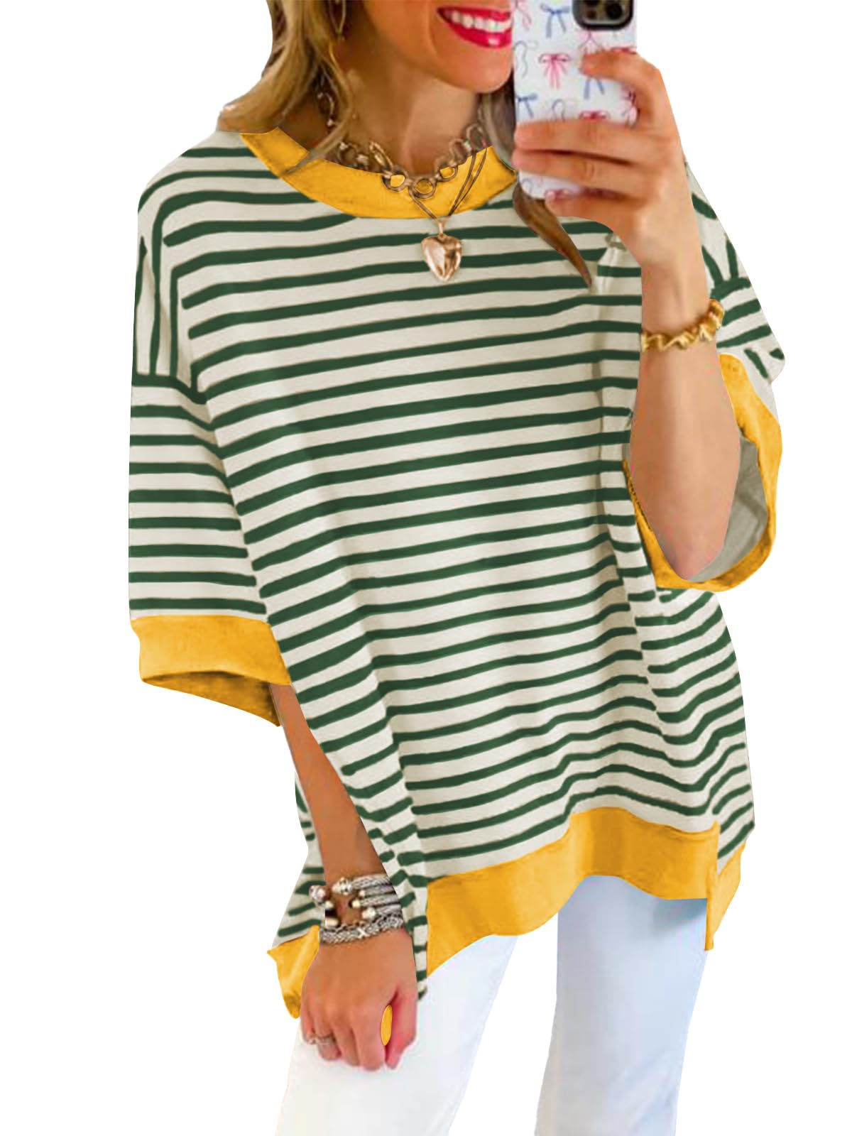Poetsky damska bluza oversize, na co dzień, z krótkim rękawem, w paski